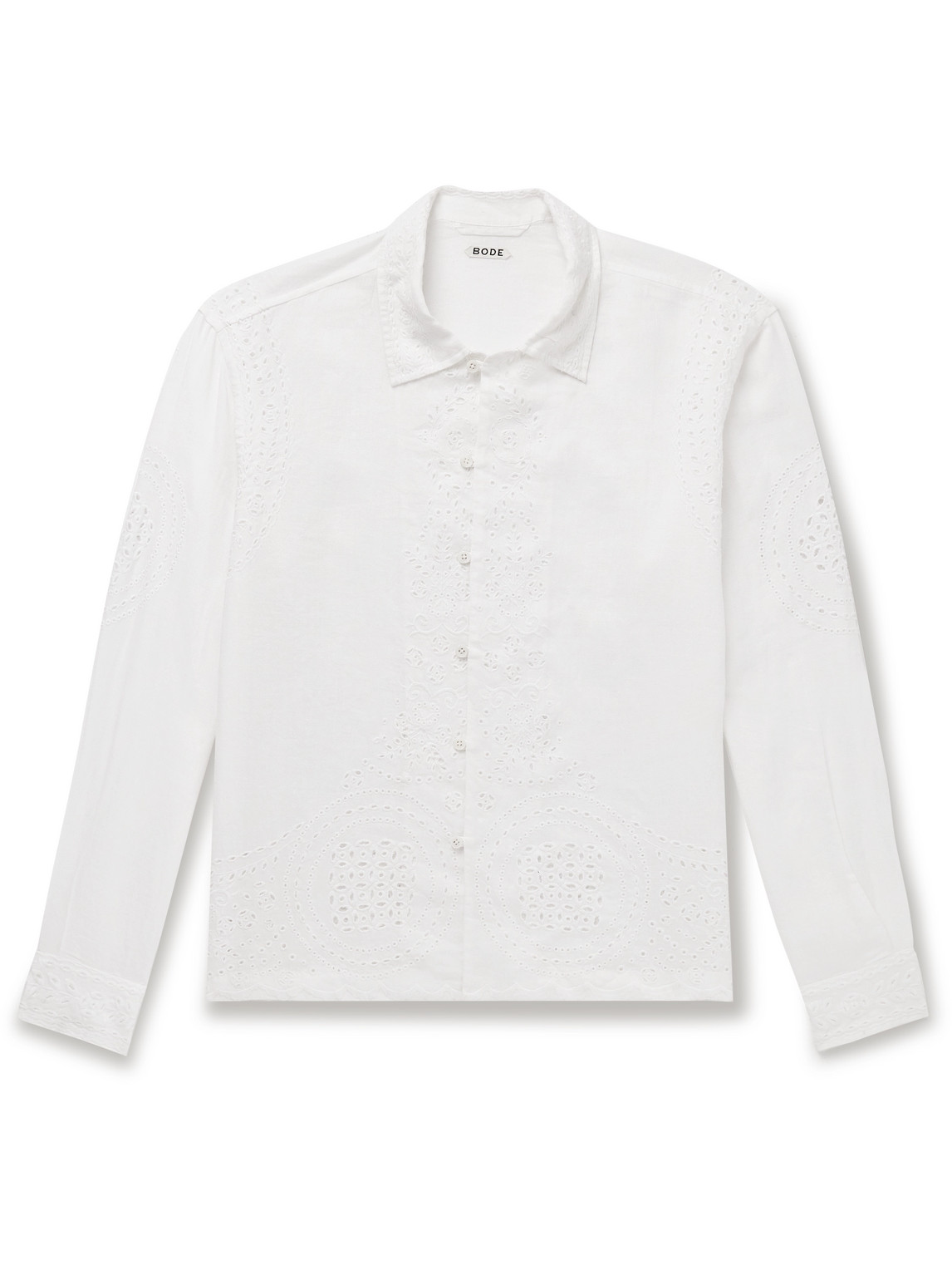 Bode Belvoir Broderie Anglaise Linen Shirt In White
