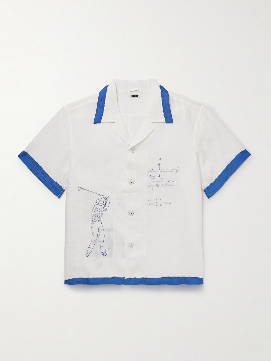 BODE Club Champion Camp-Collar Embroidered Linen Shirt - Men