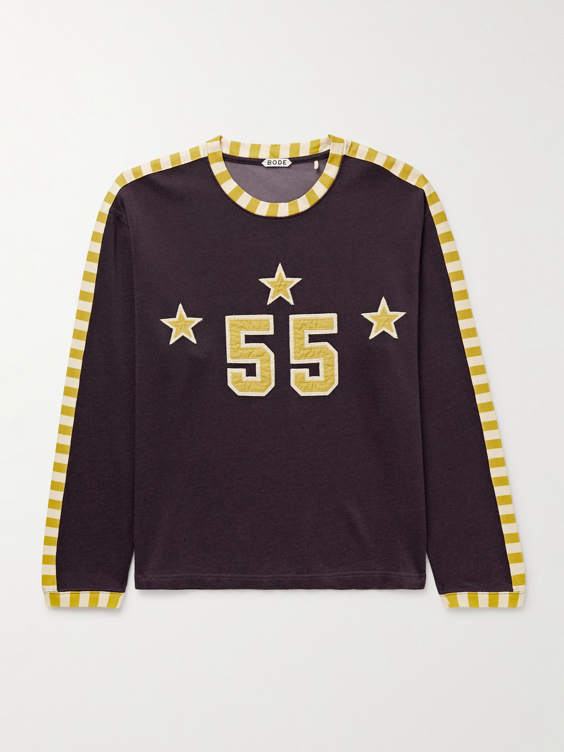 Bode Medalist Appliquéd Striped Jersey T-shirt In Brown