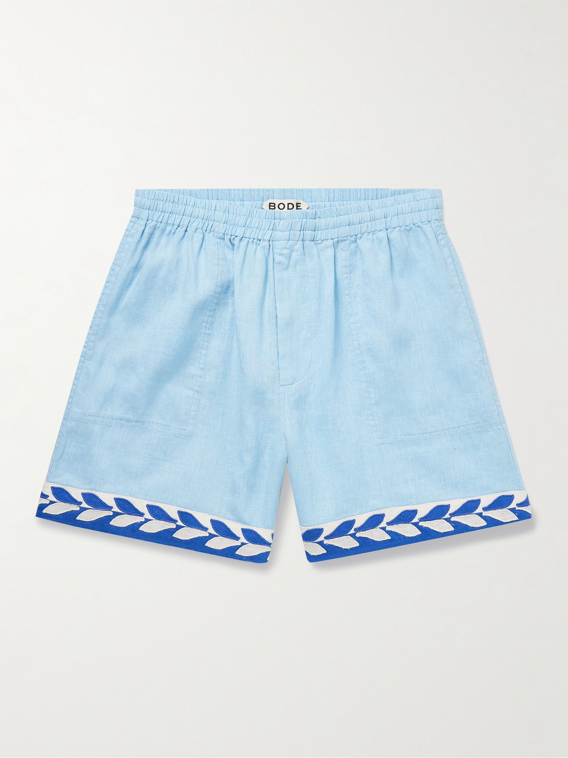 Bode Seedling Leaf-embroidered Elasticated Shorts In Blue