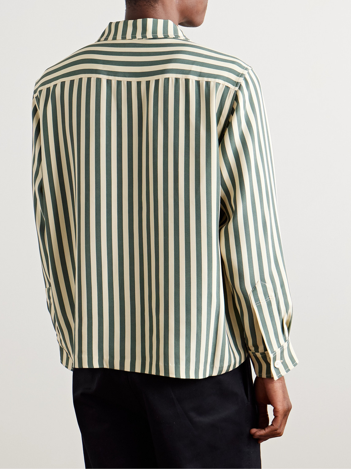 Bode Trillium Camp-collar Appliquéd Striped Silk Shirt In Green