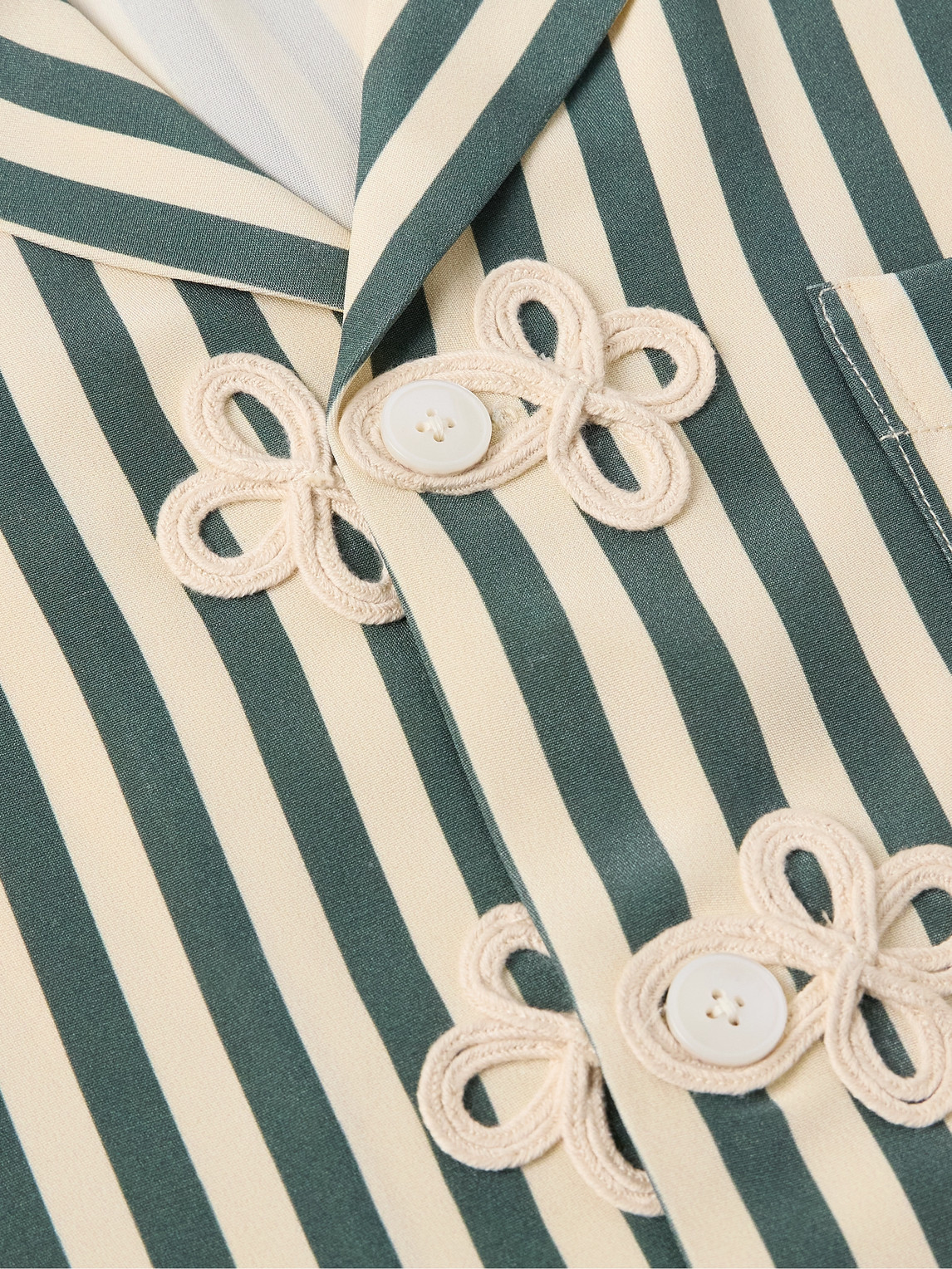 Bode Trillium Camp-collar Appliquéd Striped Silk Shirt In Green