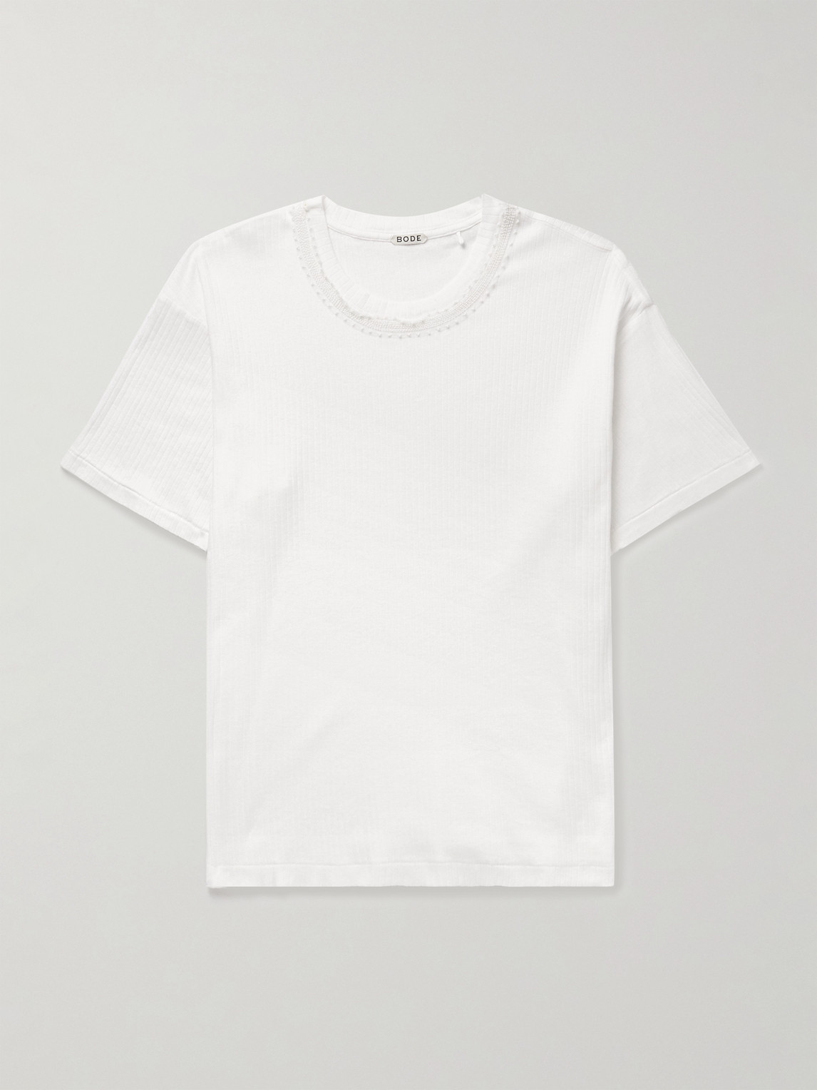 BODE Marsh Embellished Tulle-Trimmed Ribbed Cotton-Jersey T-hirt - Men