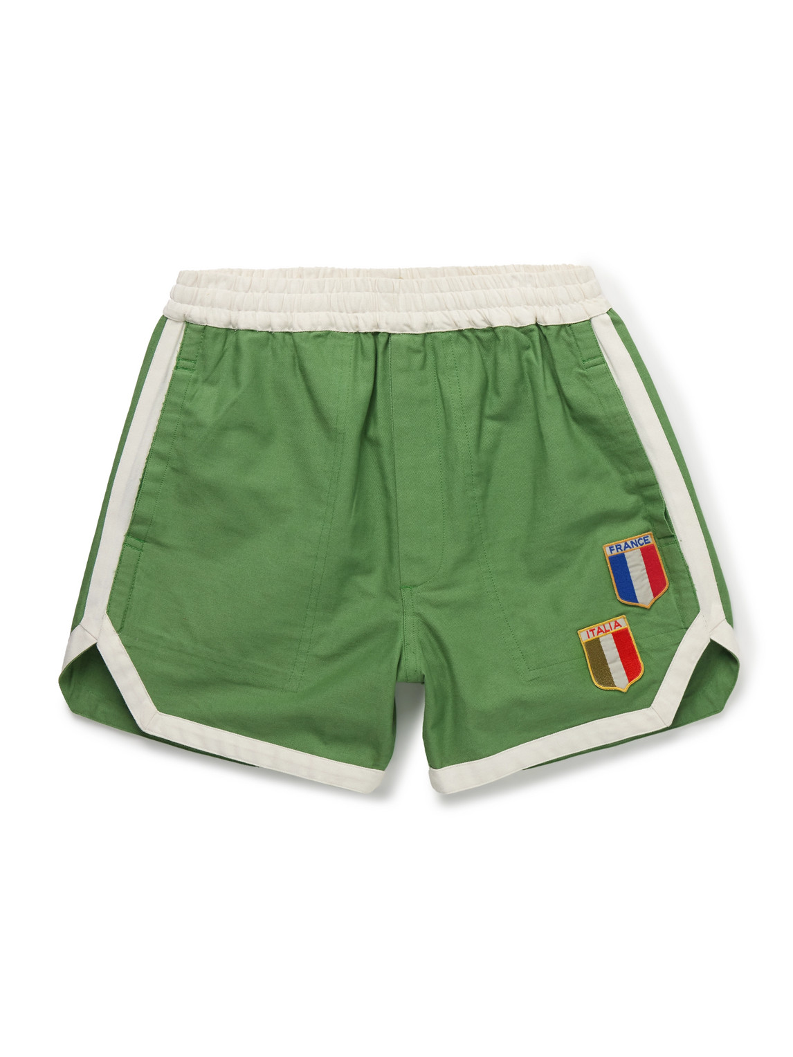 Bode Euro Straight-leg Appliquéd Cotton-twill Shorts In Green