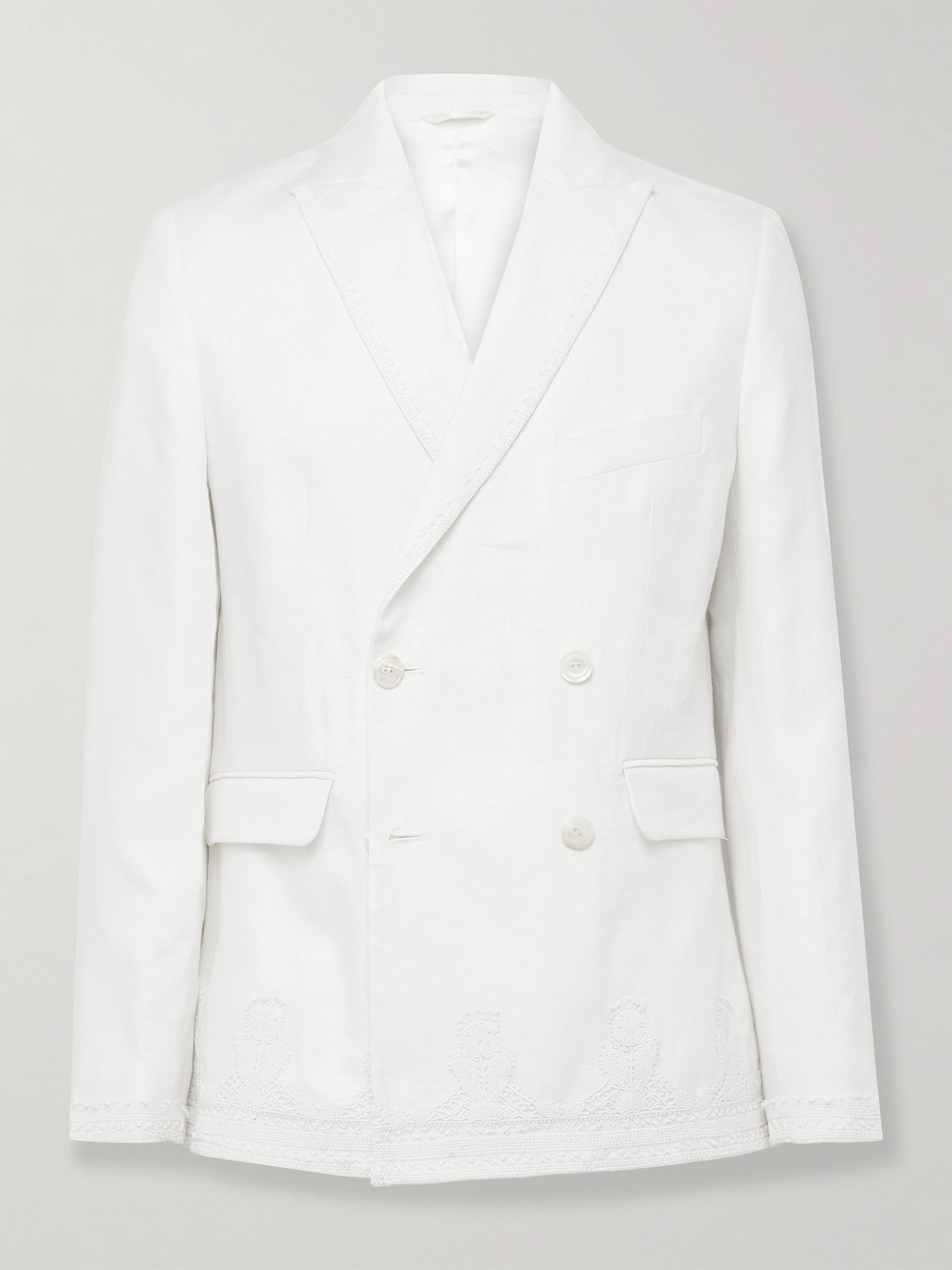 BODE Marsh Double-Breasted Embellished Tulle-Trimmed Linen Suit Jacket - Men