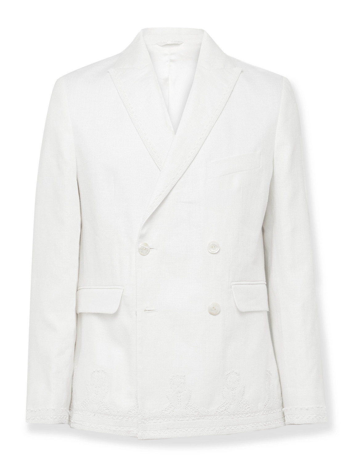 Marsh Double-Breasted Embellished Tulle-Trimmed Linen Suit Jacket