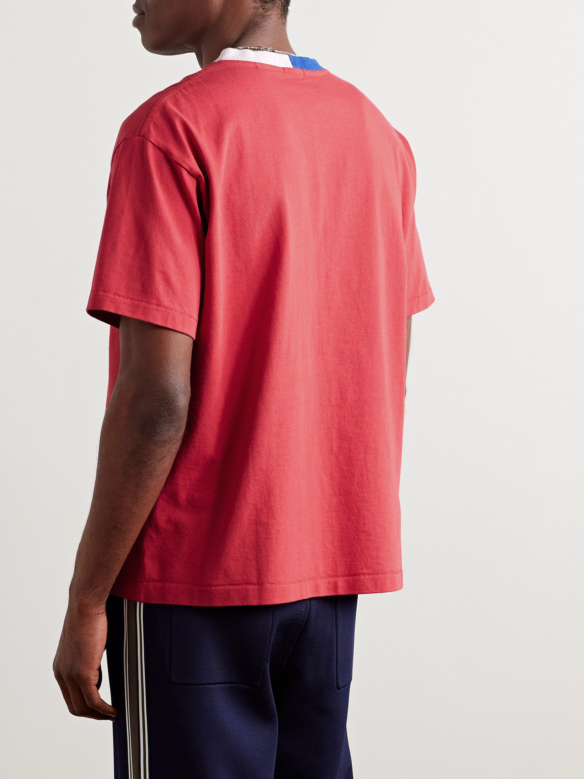 Bode Embroidered Striped Cotton-jersey T-shirt In Red