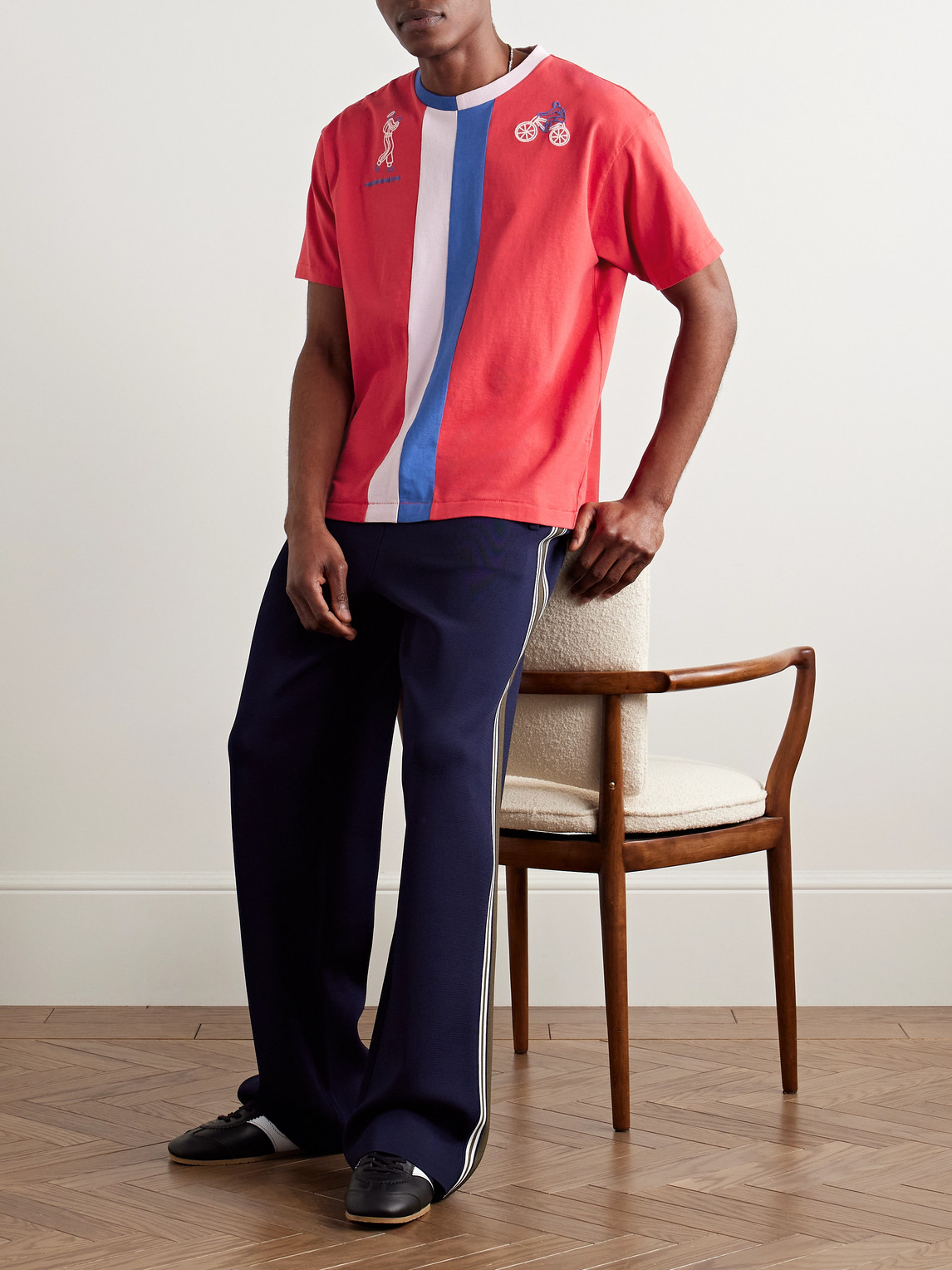Bode Embroidered Striped Cotton-jersey T-shirt In Red
