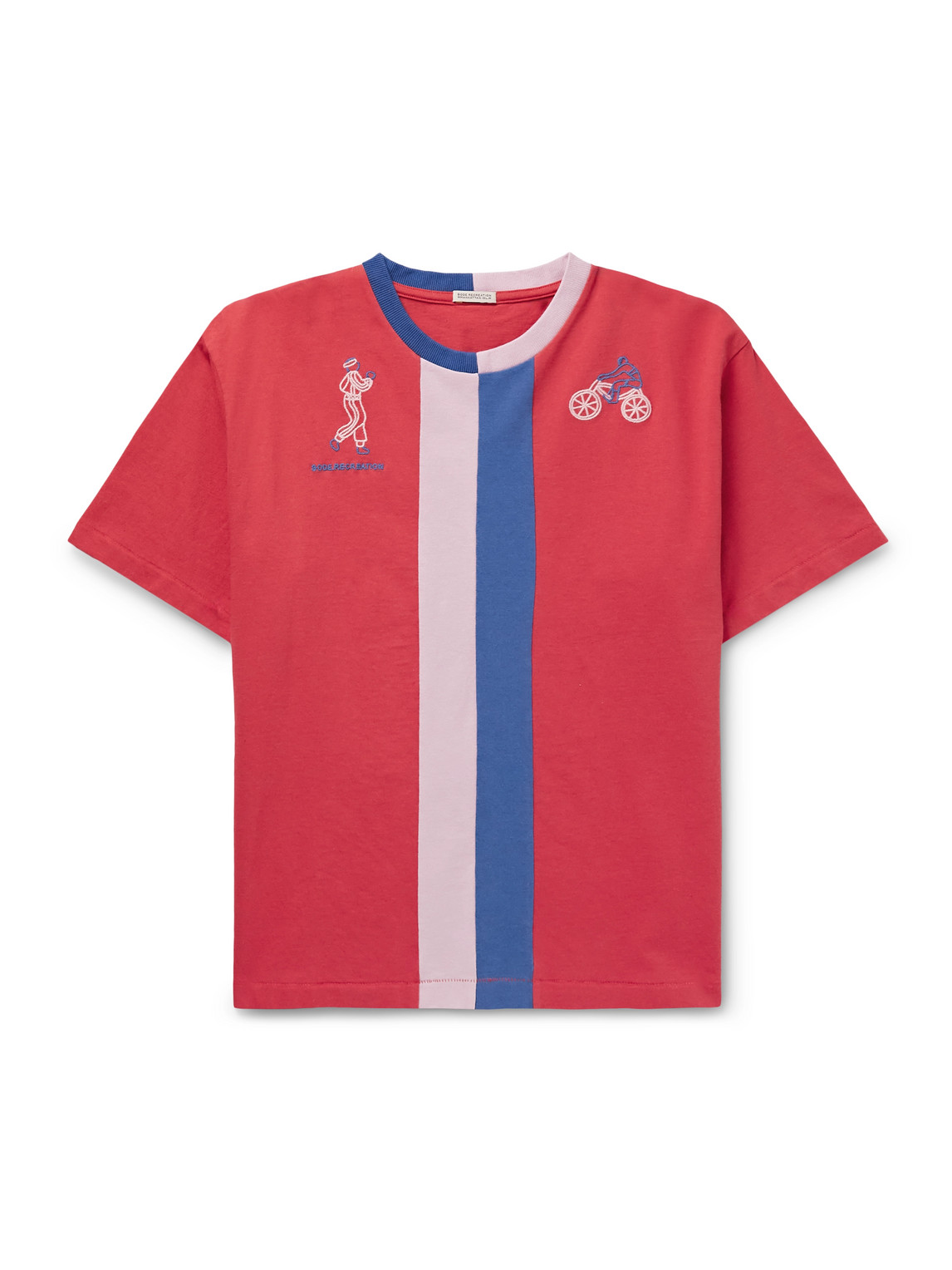 Bode Embroidered Striped Cotton-jersey T-shirt In Red