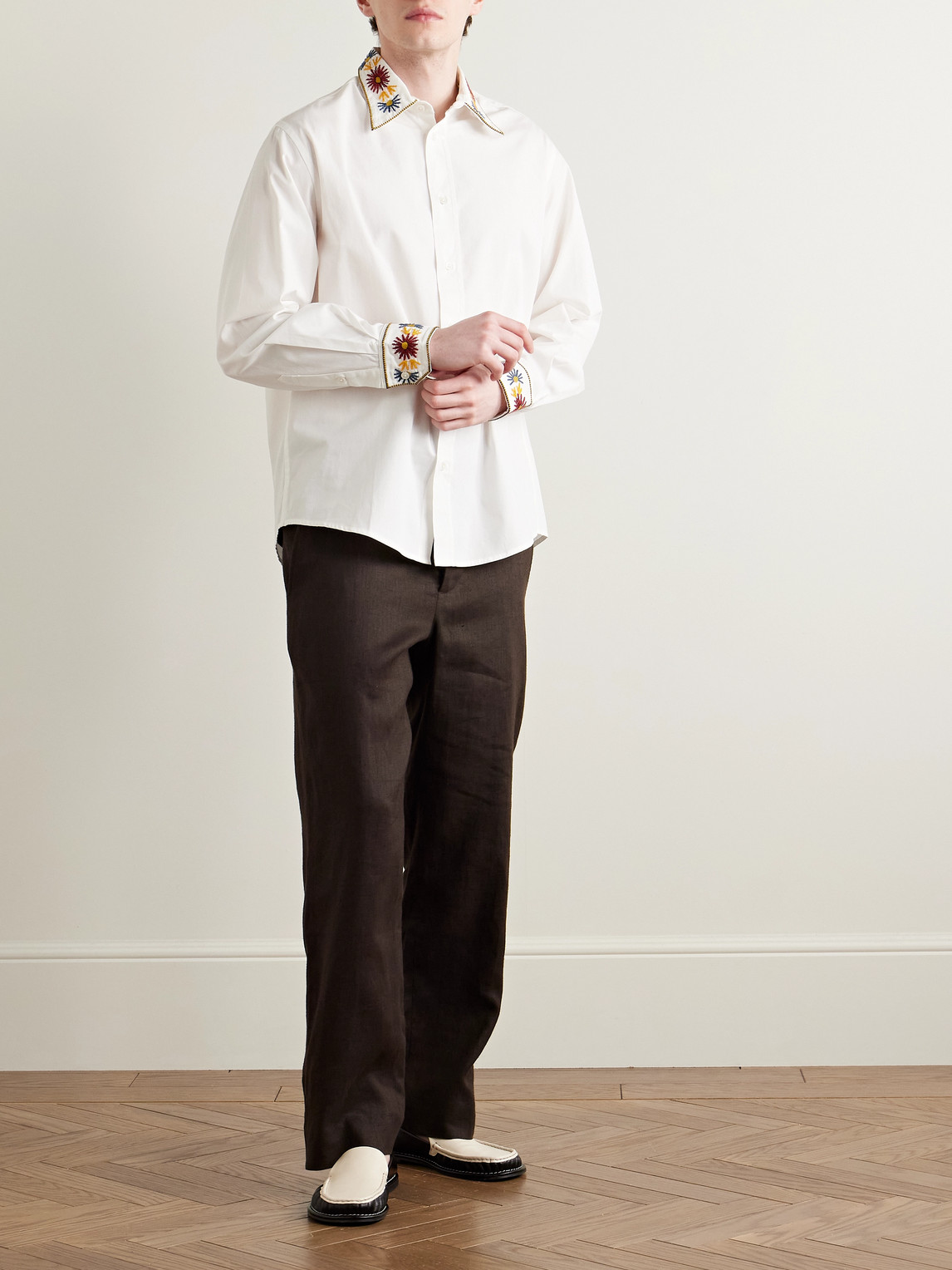 Bode Candyfloss Embroidered Cotton Oxford Shirt In White