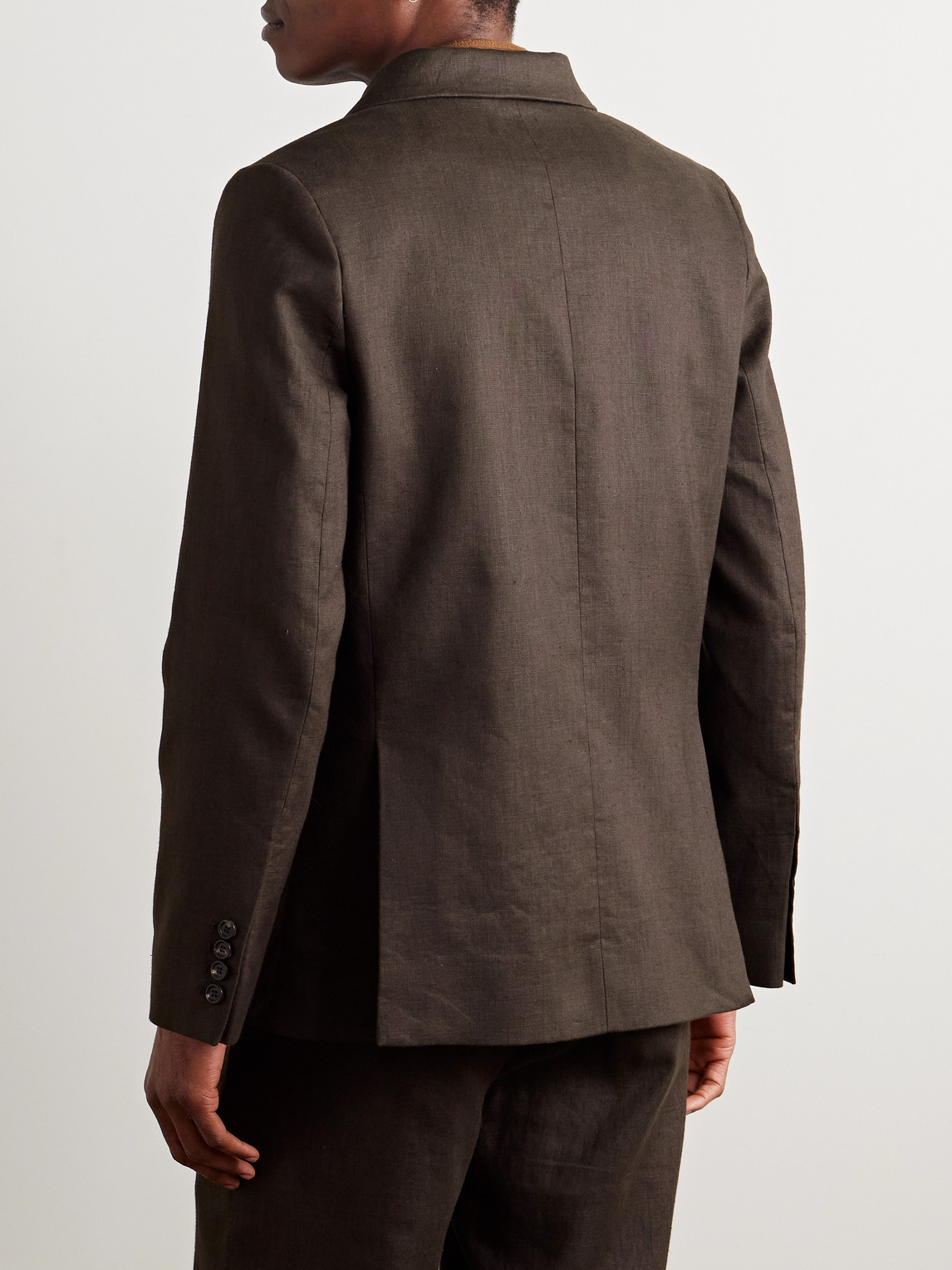 Bode Linen Double-breasted Suit Jacket In Brown