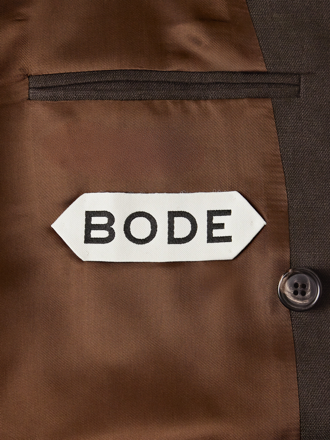 Bode Linen Double-breasted Suit Jacket In Brown