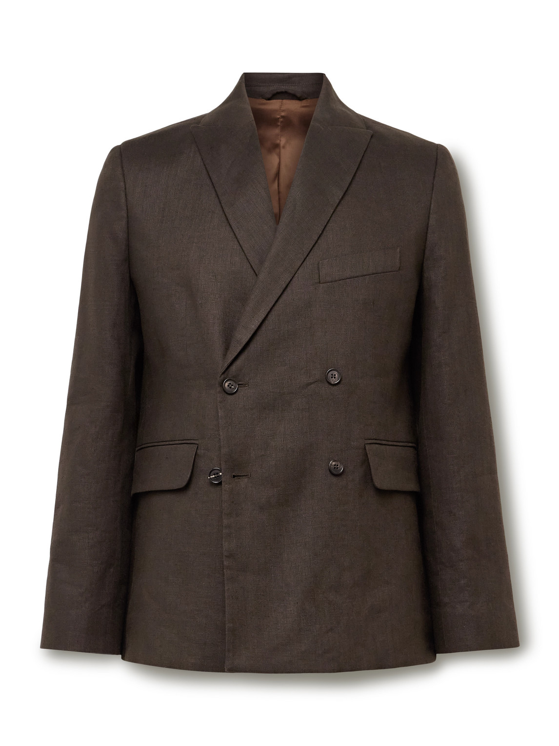 Bode Linen Double-breasted Suit Jacket In Brown