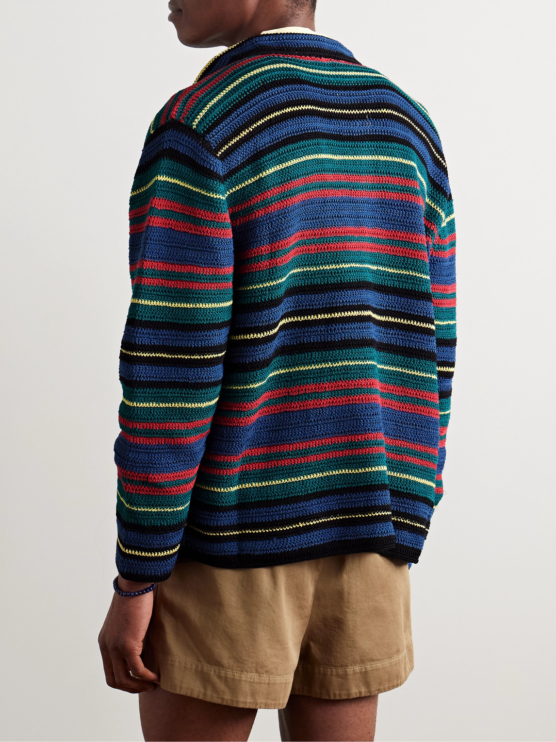 Bode Riverbank Striped Crocheted Cotton Shirt In Blue