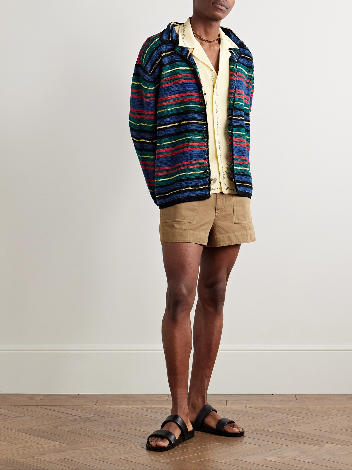 Bode Riverbank Striped Crocheted Cotton Shirt In Blue