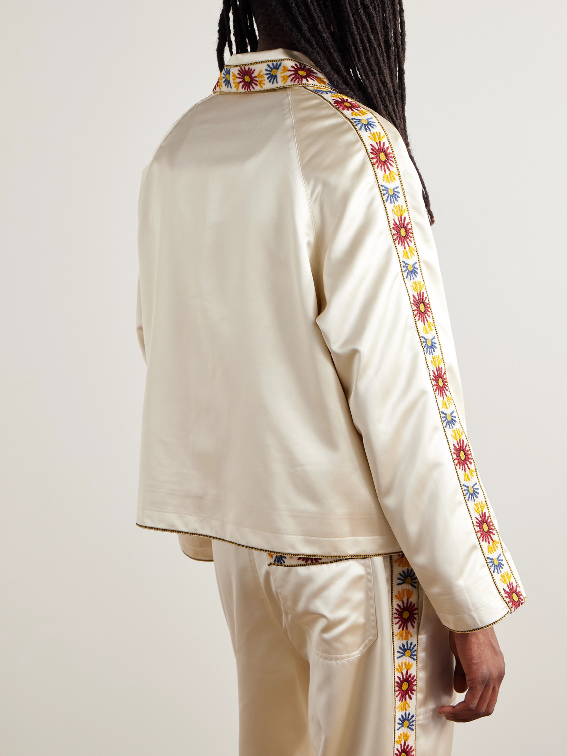 Bode Candyfloss Embroidered Voile-trimmed Satin Track Jacket In Neutrals