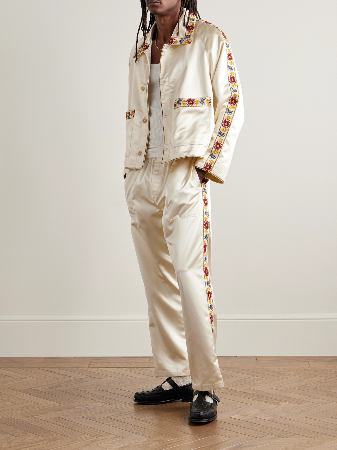 Bode Candyfloss Embroidered Voile-trimmed Satin Track Jacket In Neutrals