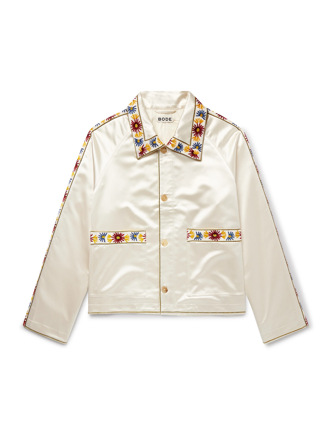 Bode Candyfloss Embroidered Voile-trimmed Satin Track Jacket In Neutrals