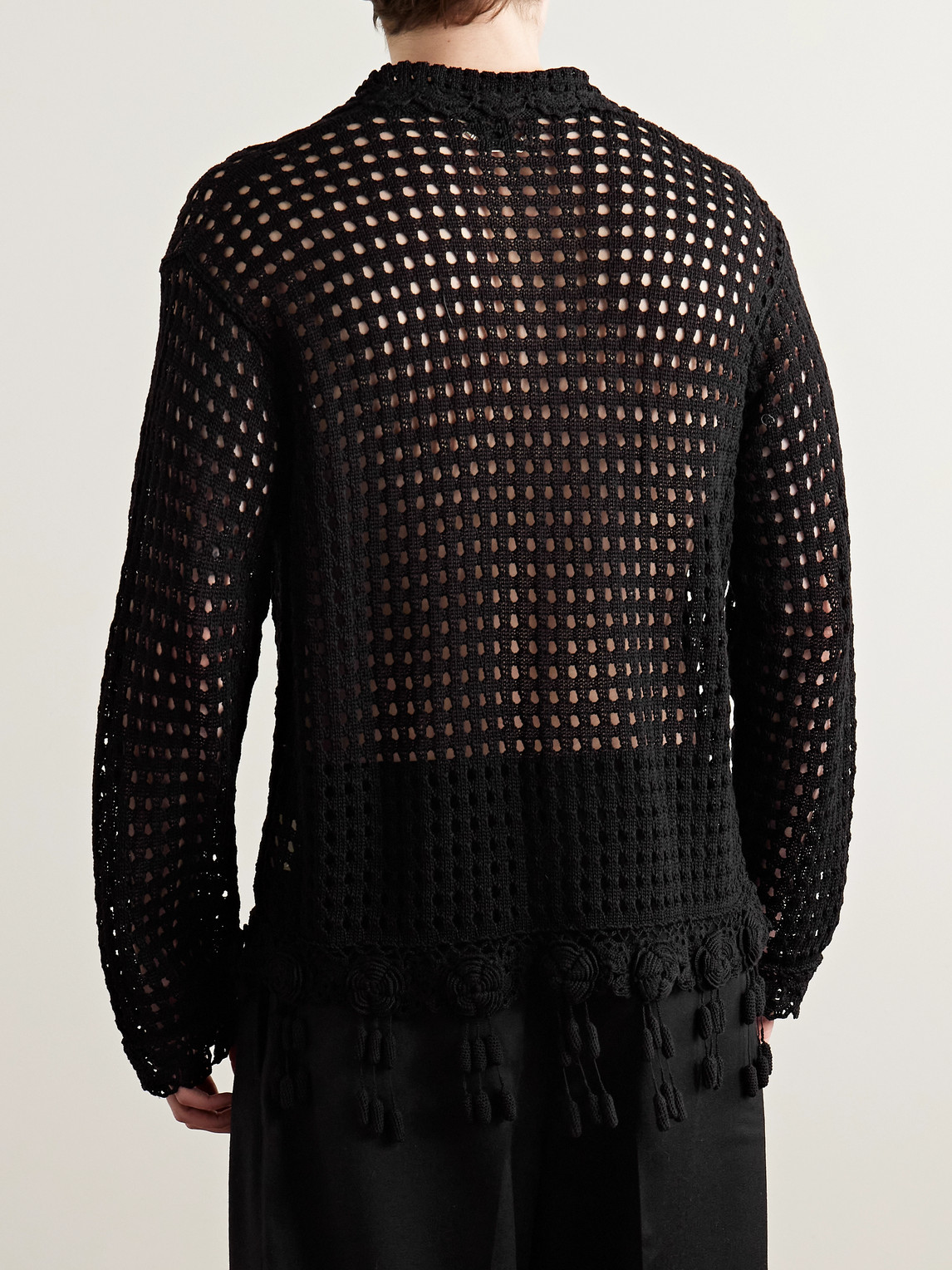  Bode - Blossom Tasselled Crocheted Pima Cotton Shirt - Men - Black - Xs 