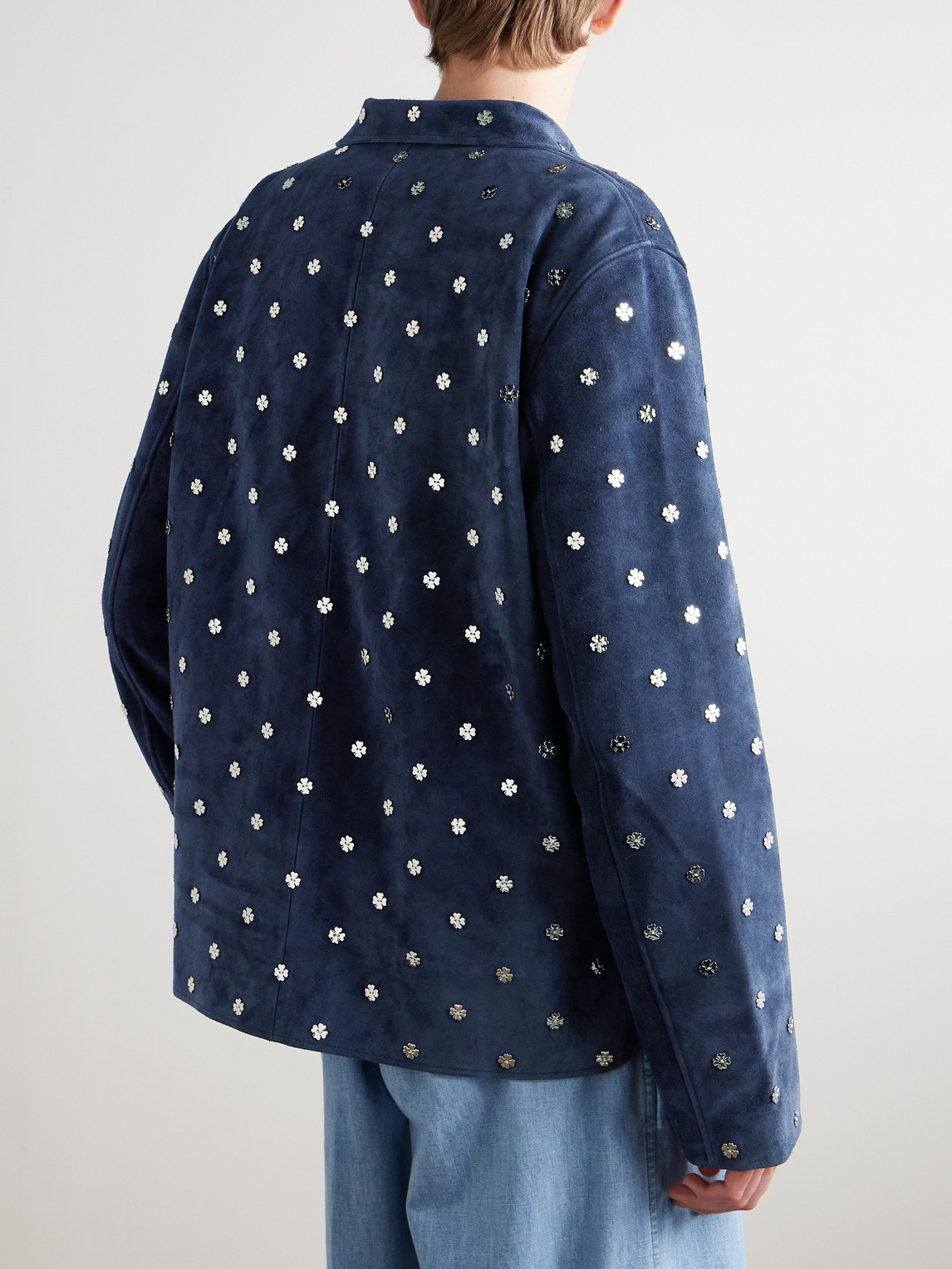 Bode Clover Embellished Suede Overshirt