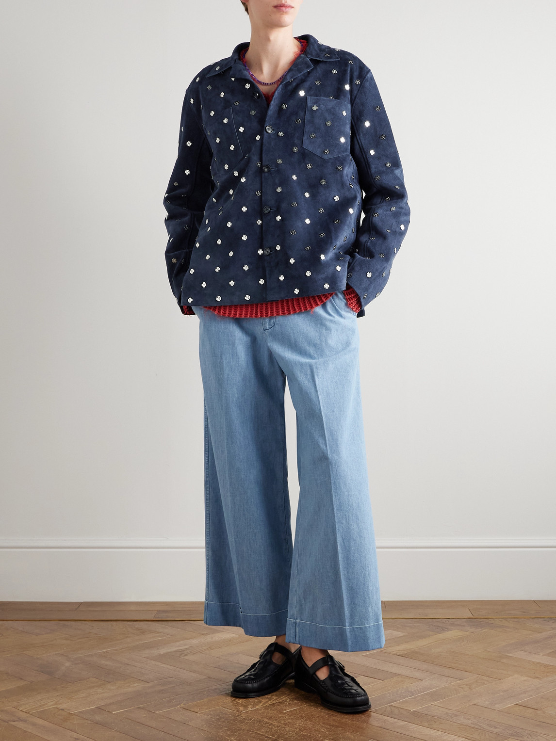 Bode Clover Embellished Suede Overshirt