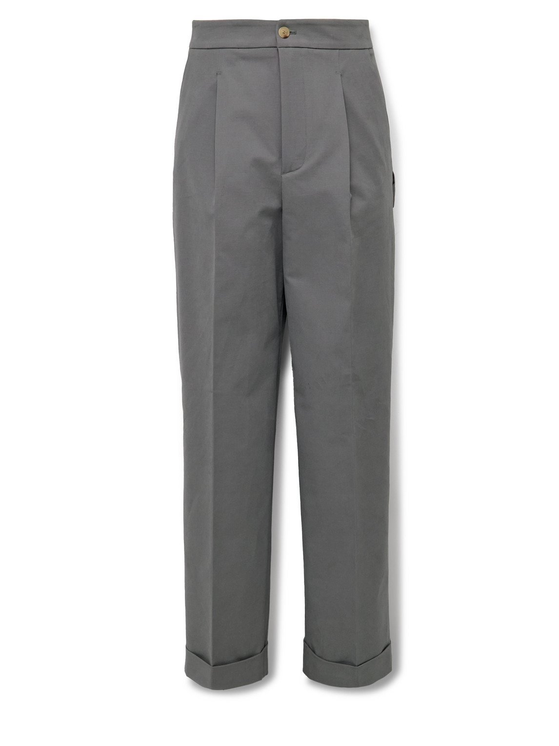 Straight-Leg Pleated Cotton-Blend Trousers