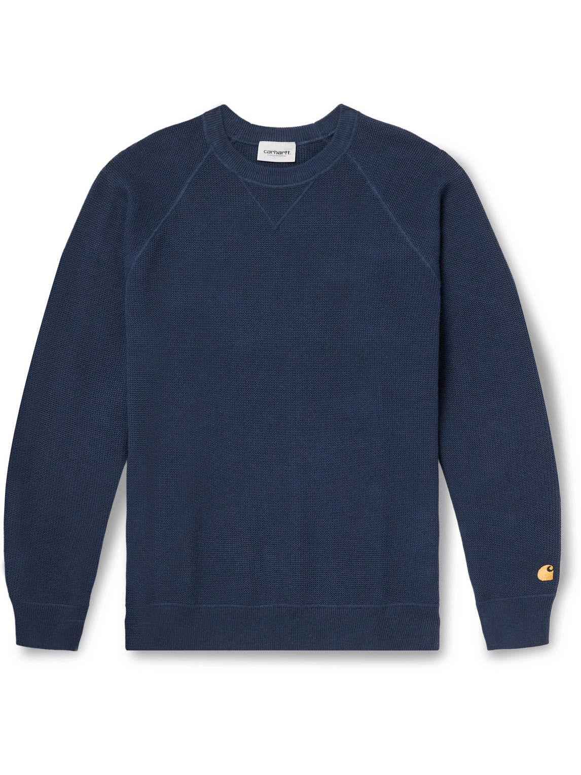 Carhartt Chase Logo-embroidered Waffle-knitted Cotton Sweatshirt In Blue