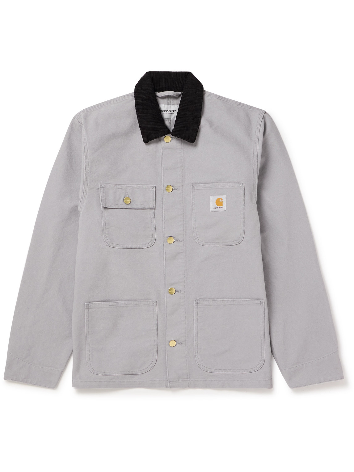 Carhartt Michigan Corduroy-trimmed Organic Cotton-canvas Chore Jacket In Gray