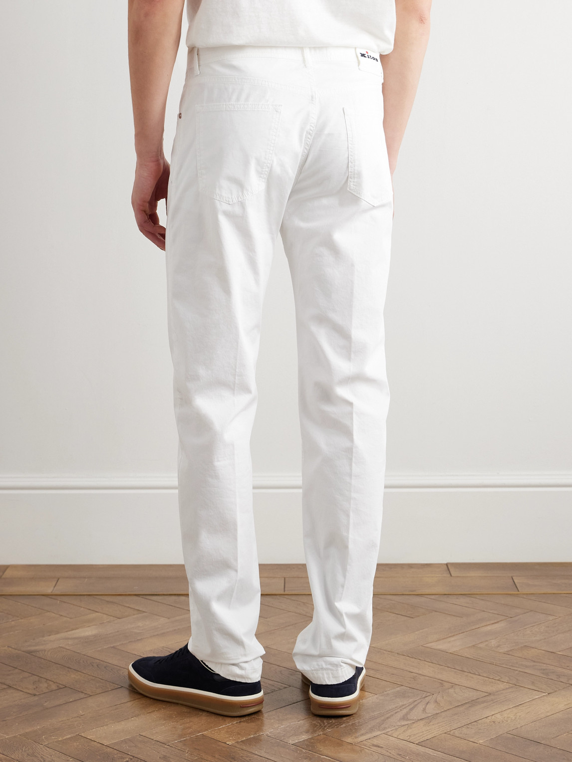 Shop Kiton Straight-leg Cotton-blend Trousers In White
