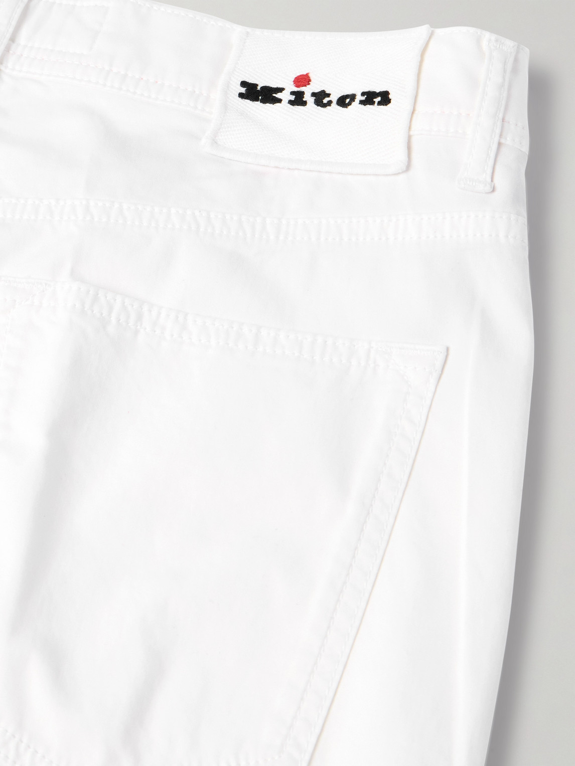 Shop Kiton Straight-leg Cotton-blend Trousers In White