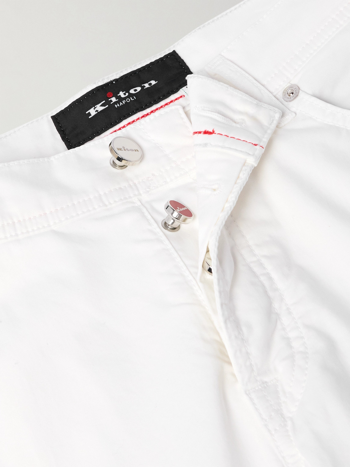 Shop Kiton Straight-leg Cotton-blend Trousers In White