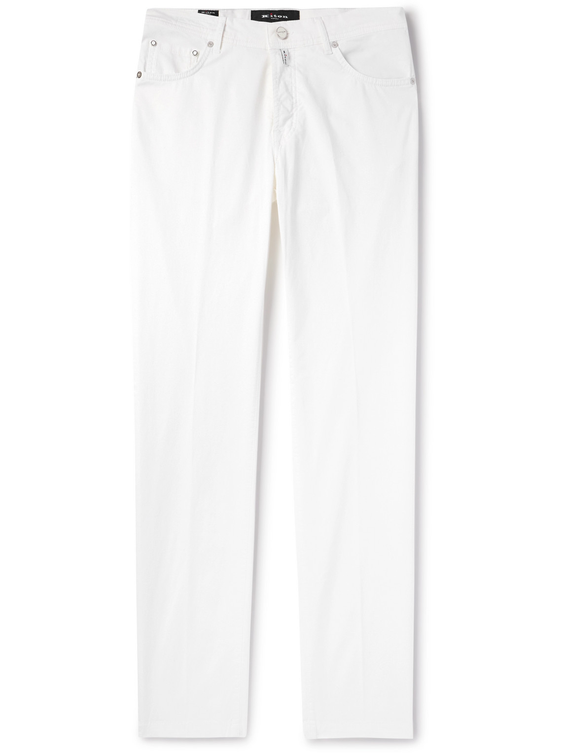 Kiton Straight-leg Cotton-blend Trousers In White