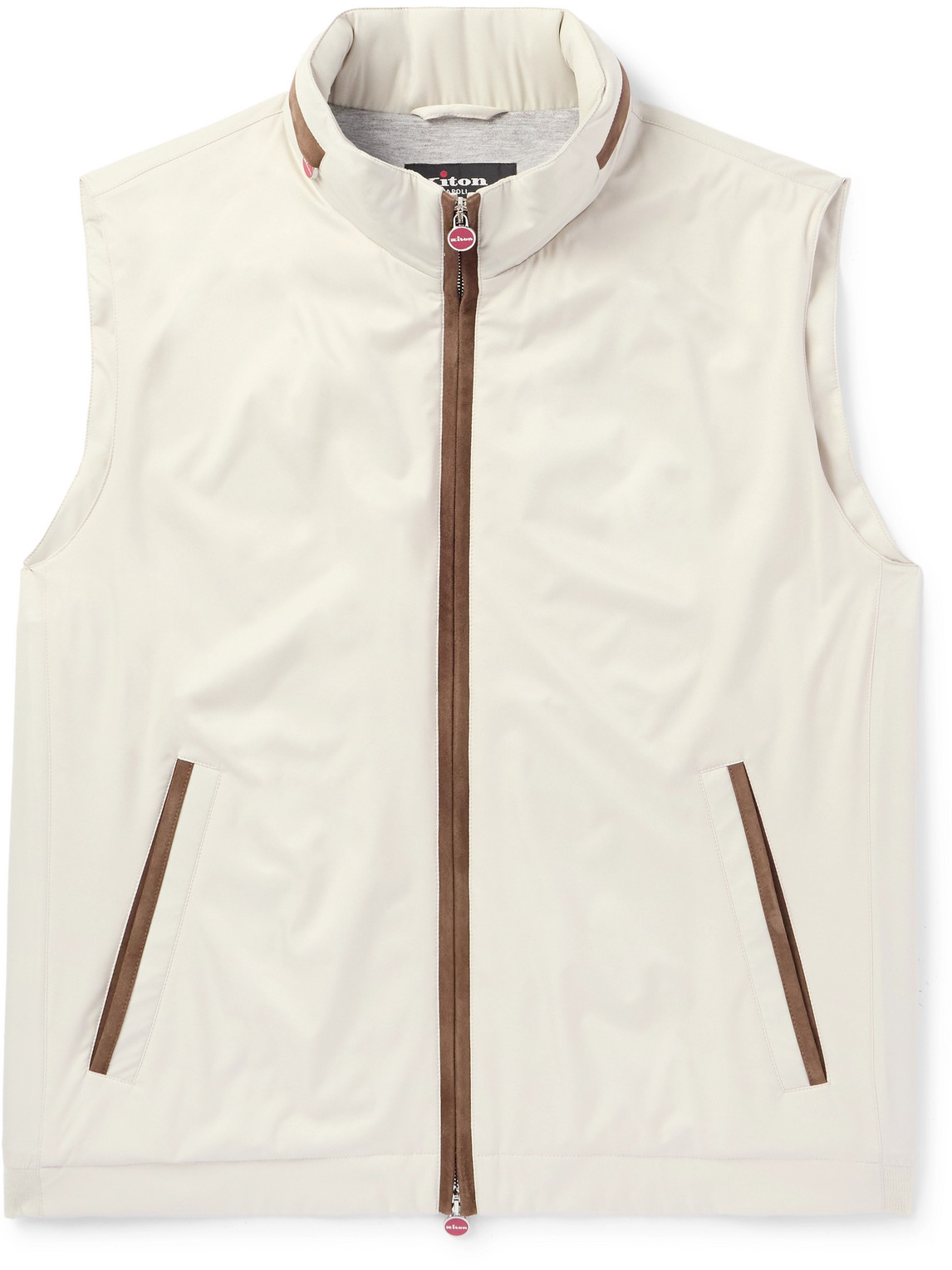 Kiton Suede-trimmed Shell Gilet In Neutrals