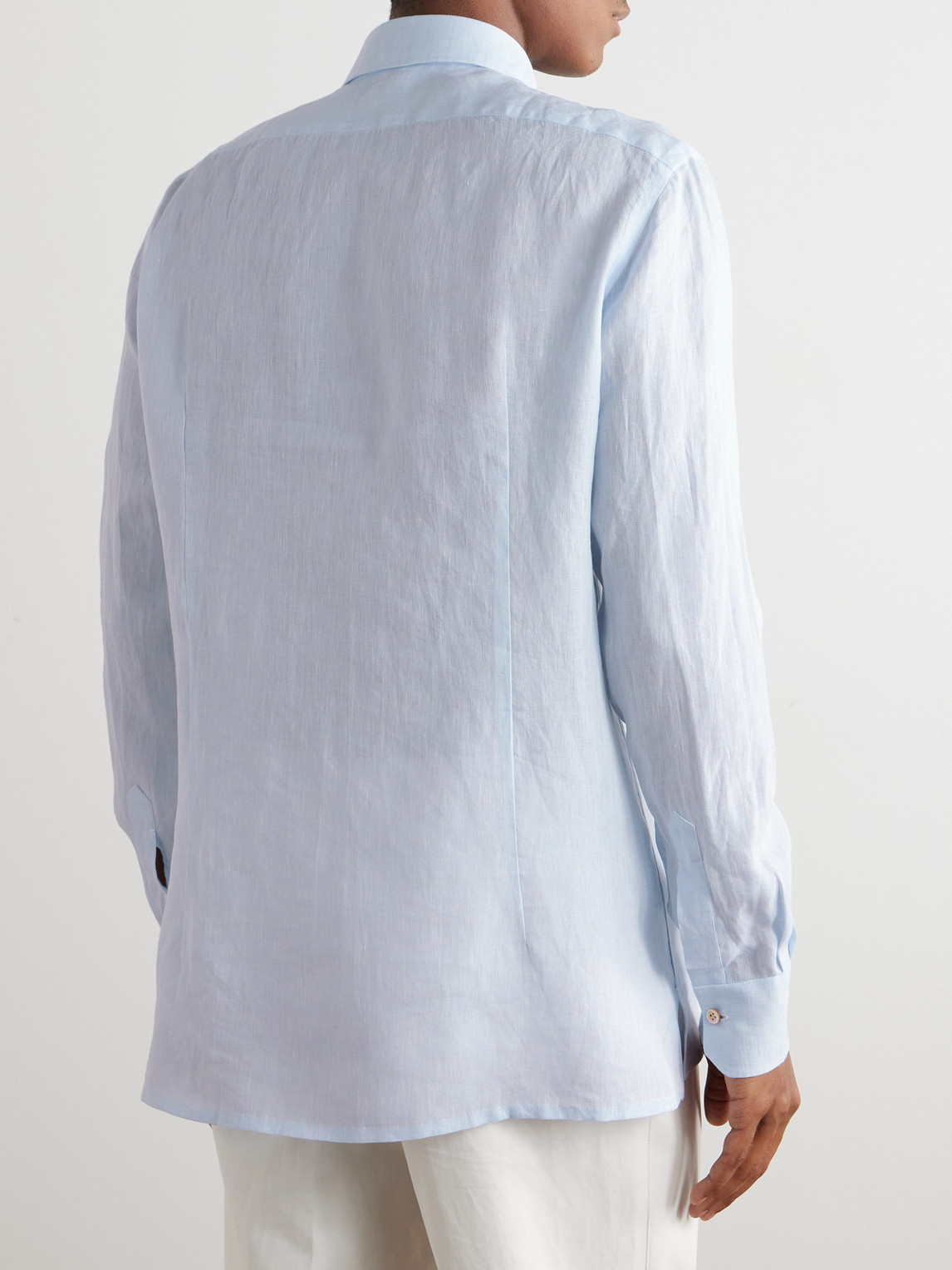 Shop Kiton Slim-fit Linen Shirt In Blue
