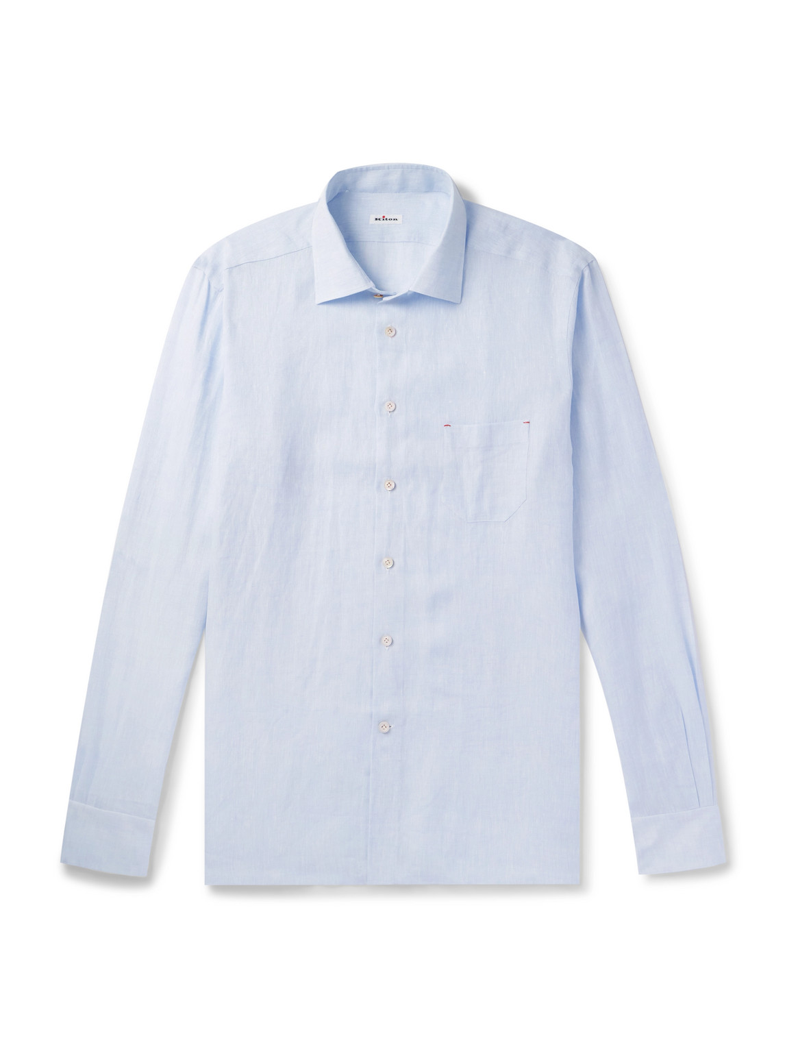 Kiton Slim-fit Linen Shirt In Blue
