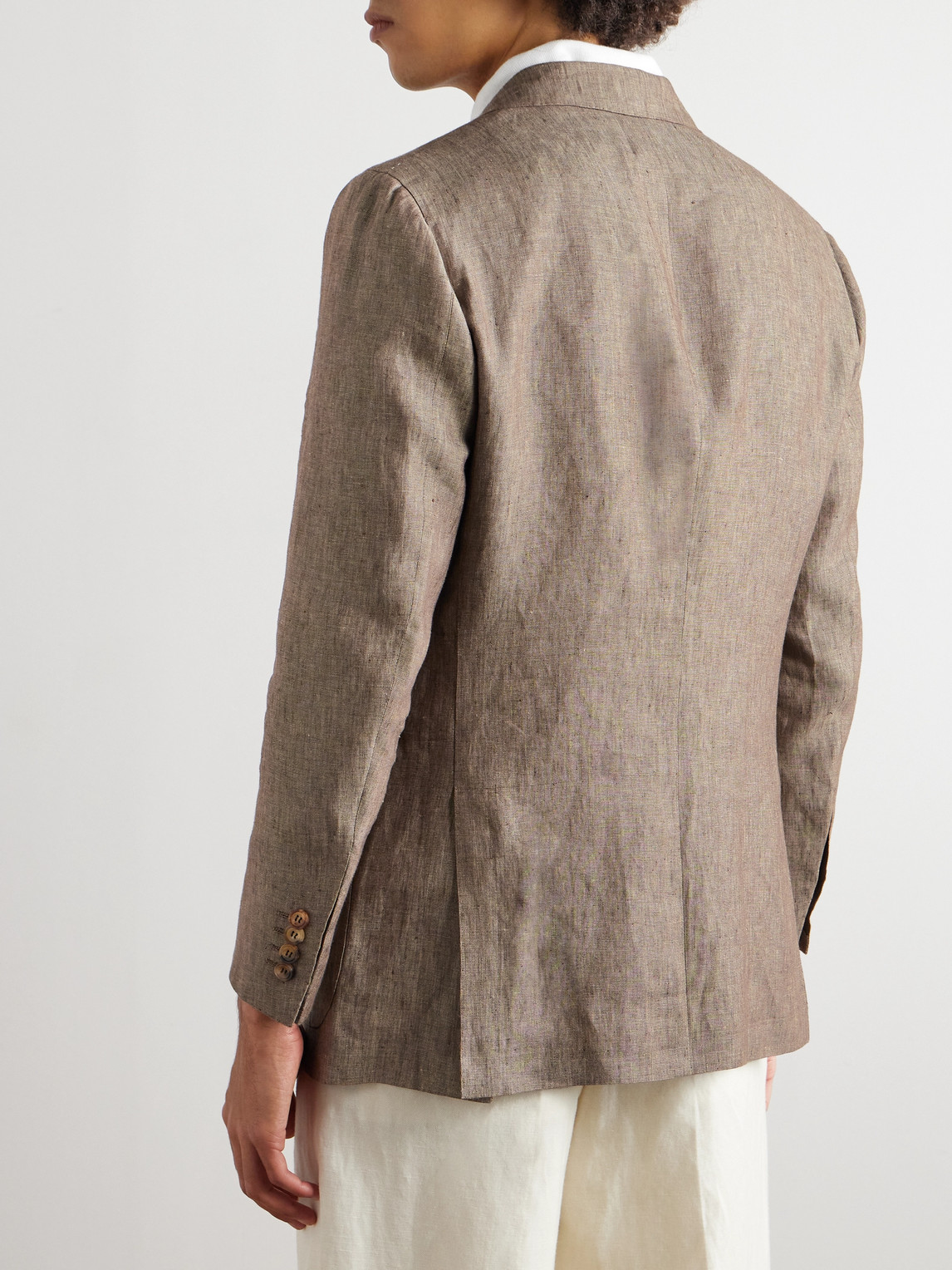 Shop Kiton Linen Blazer In Brown