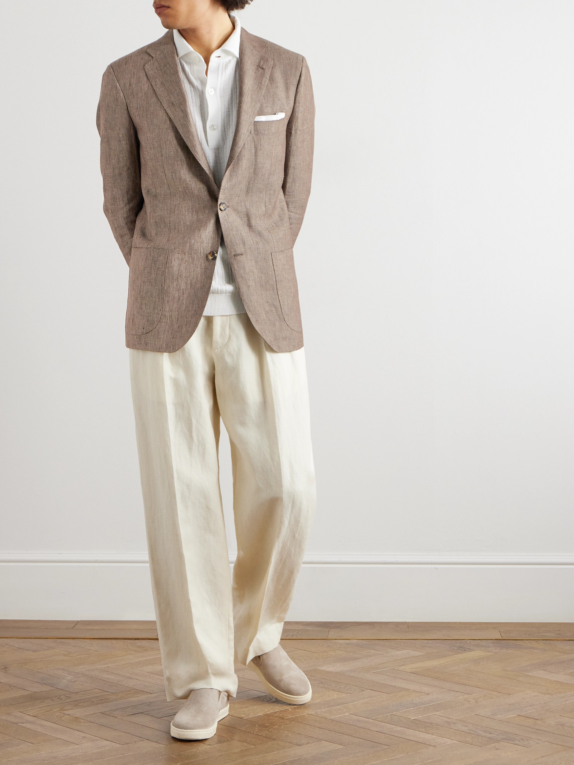 Shop Kiton Linen Blazer In Brown