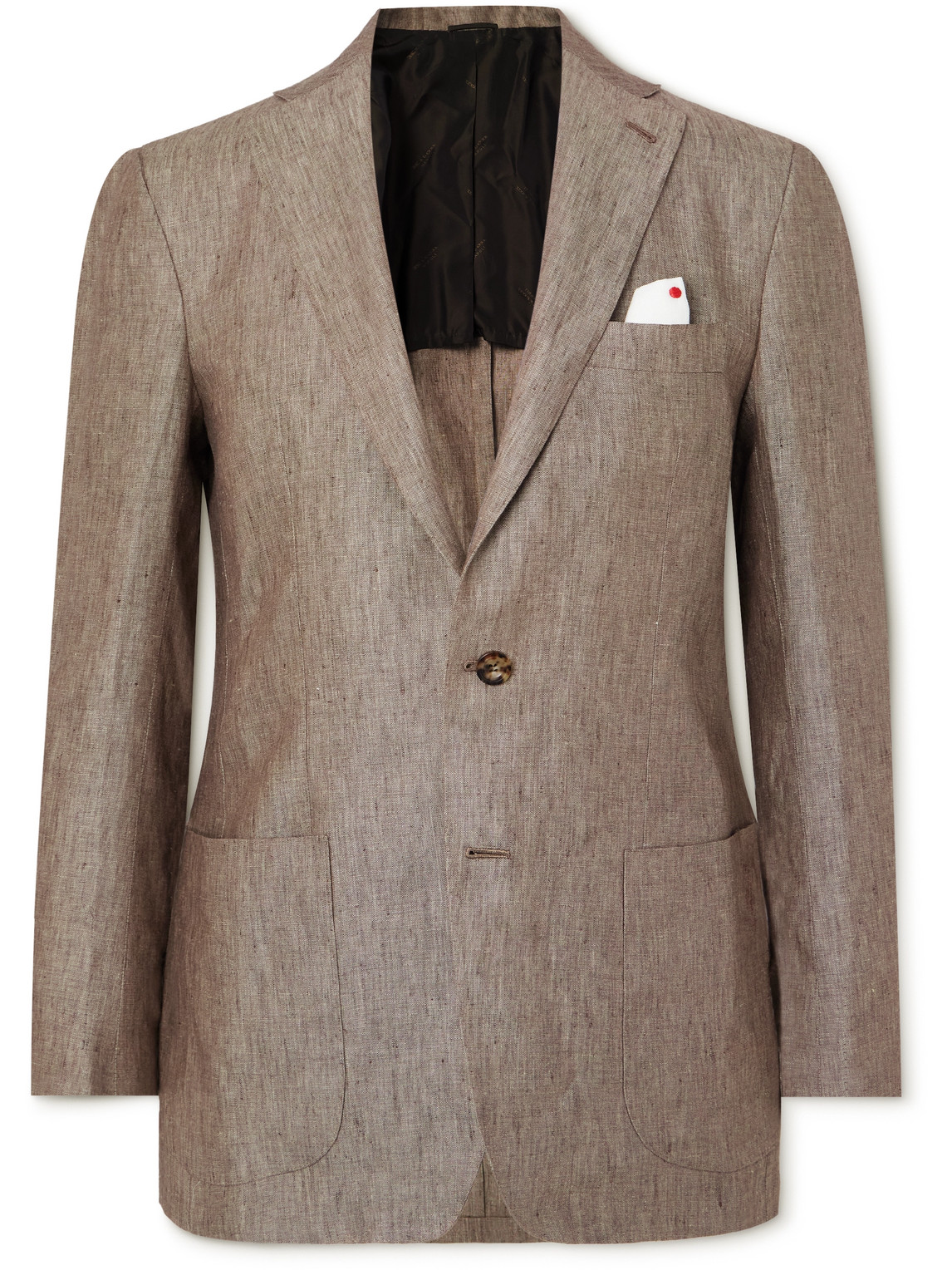 Kiton Linen Blazer In Brown