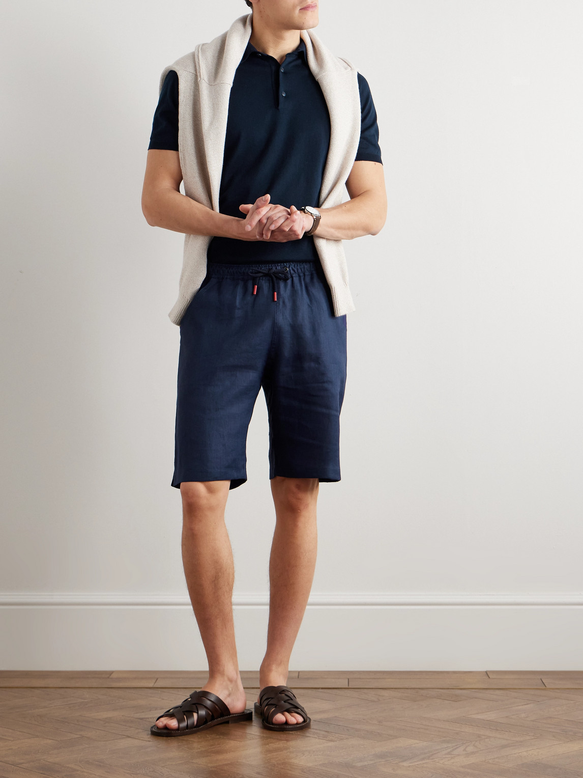 KITON STRAIGHT-LEG LINEN DRAWSTRING SHORTS