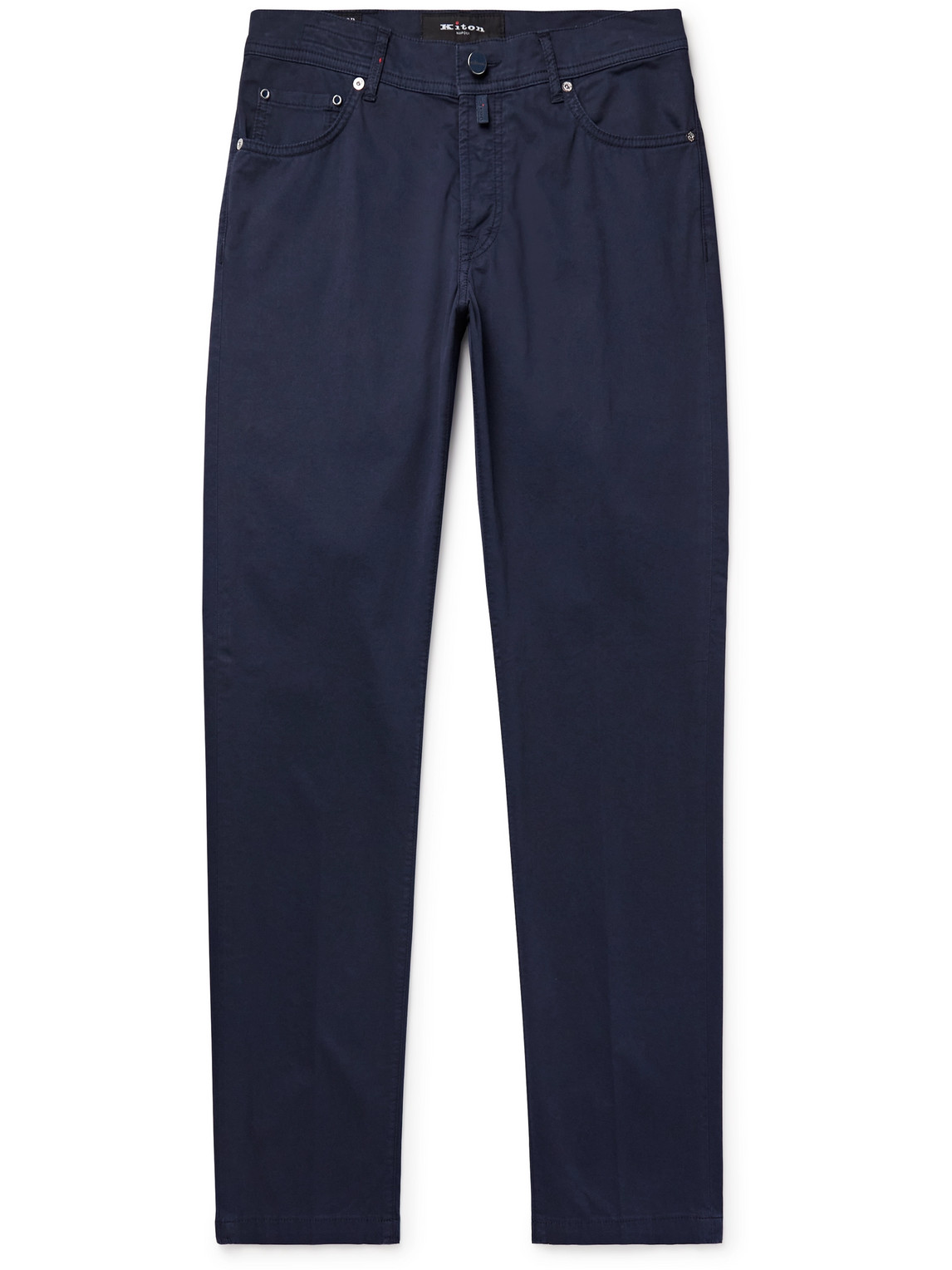 Kiton Slim-fit Cotton-blend Trousers In Blue