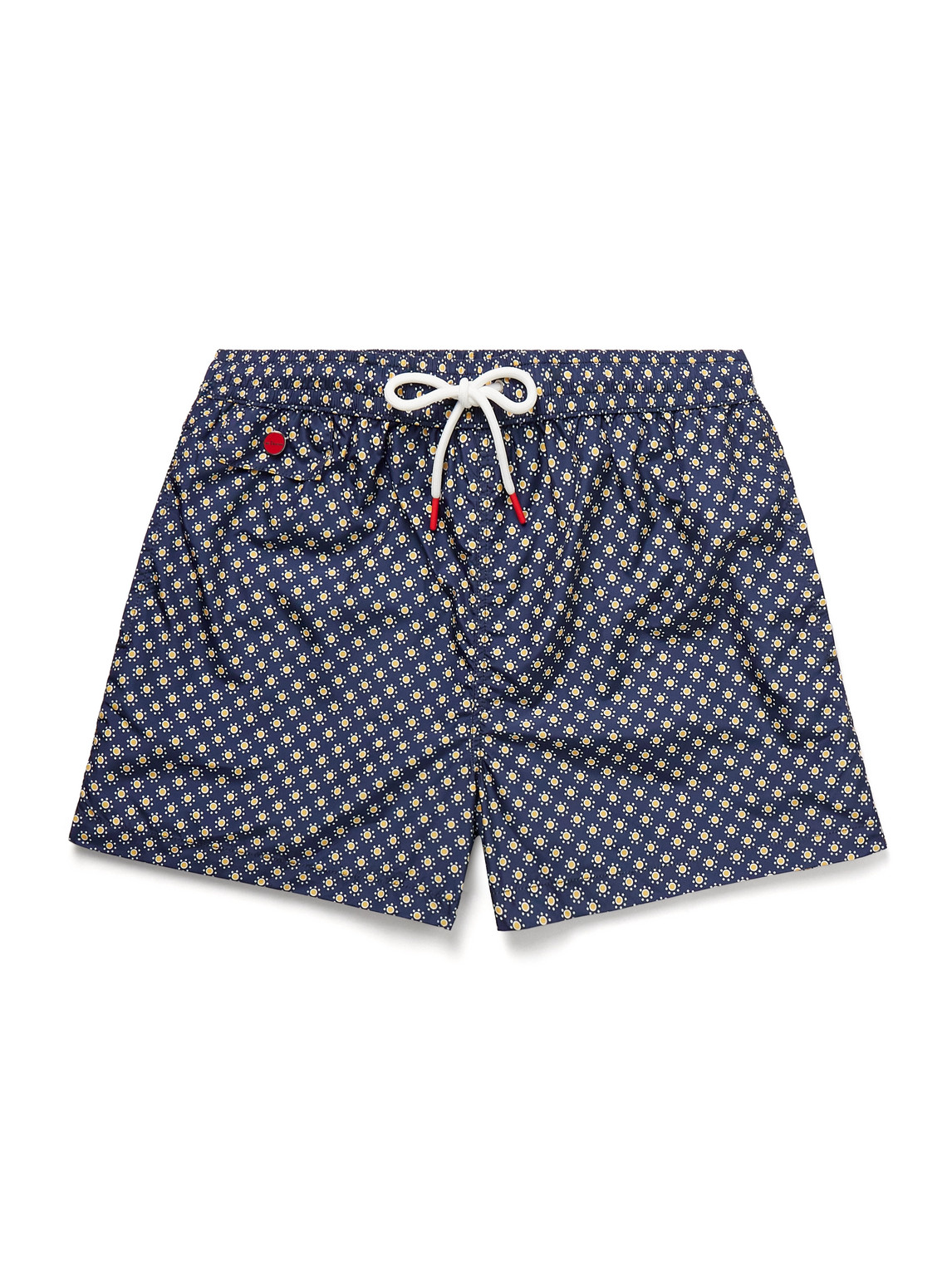 Kiton Straight-leg Mid-length Printed Swim Shorts In Blue