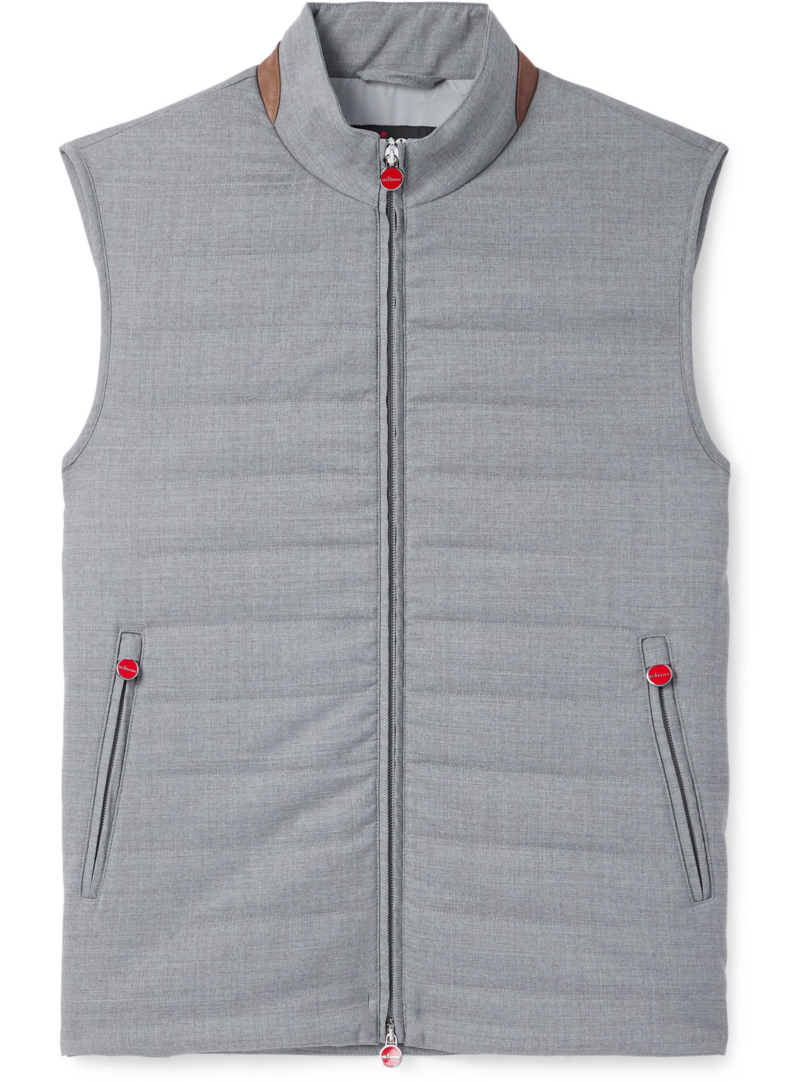 Kiton Slim-fit Suede-trimmed Quilted Wool-blend Gilet In Gray