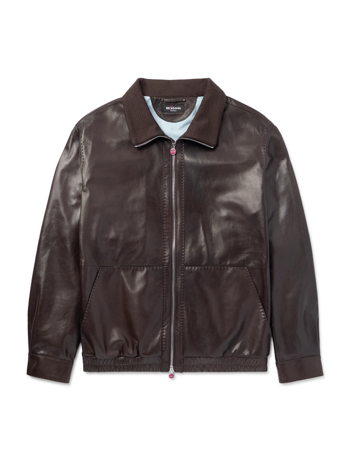 Kiton Leather Blouson Jacket In Brown
