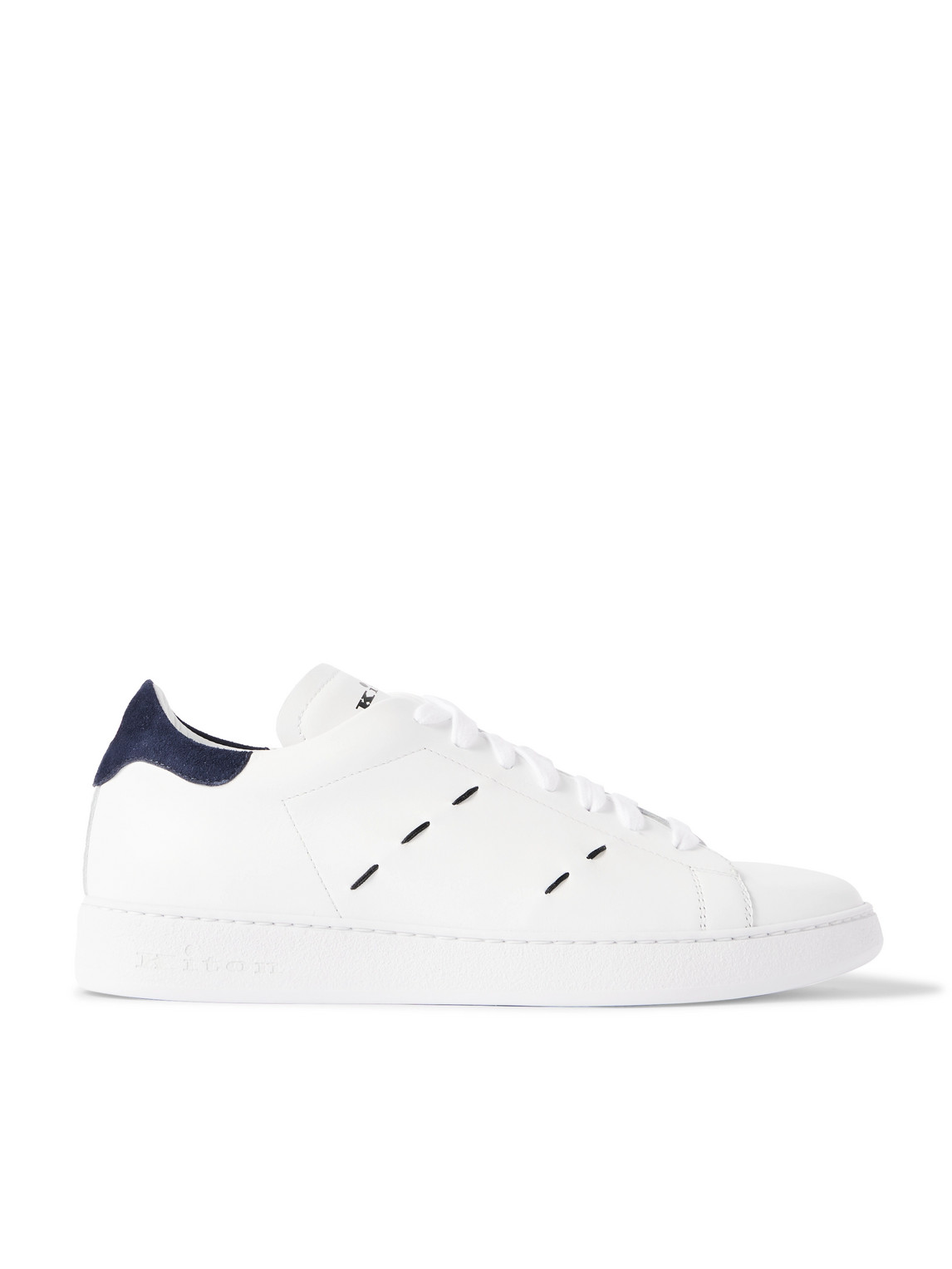Suede-Trimmed Embroidered Logo-Print Leather Sneakers