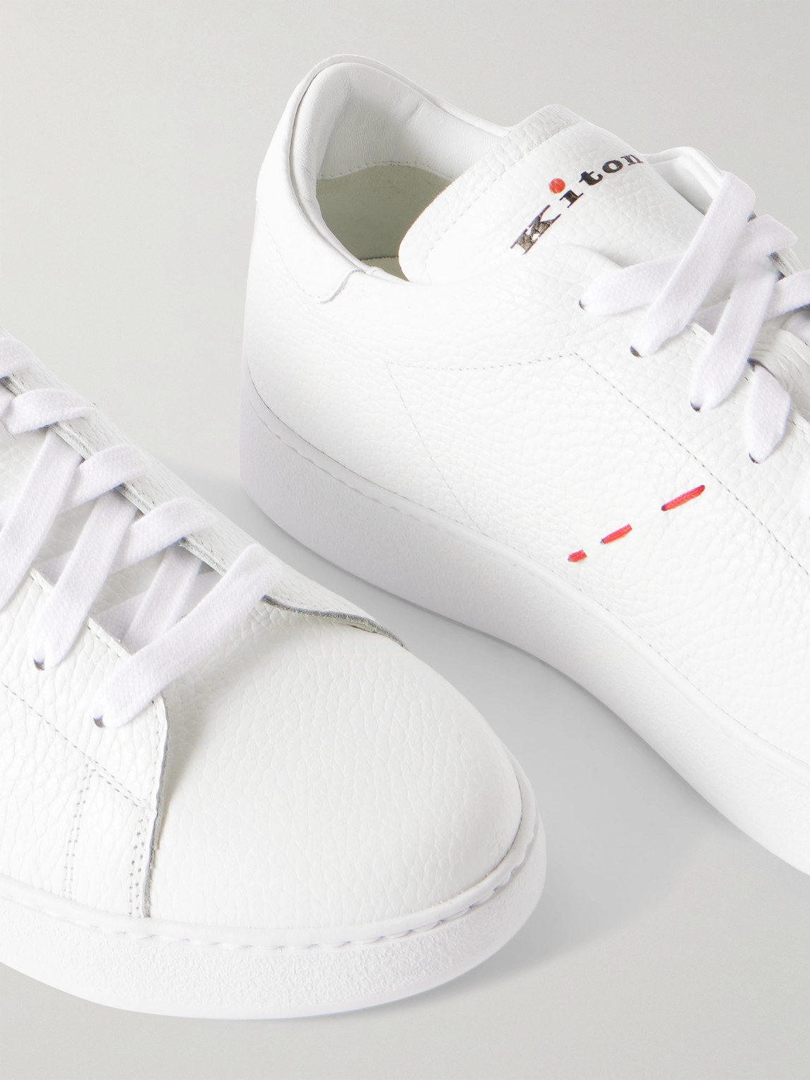 Kiton Embroidered Full-grain Leather Sneakers In White