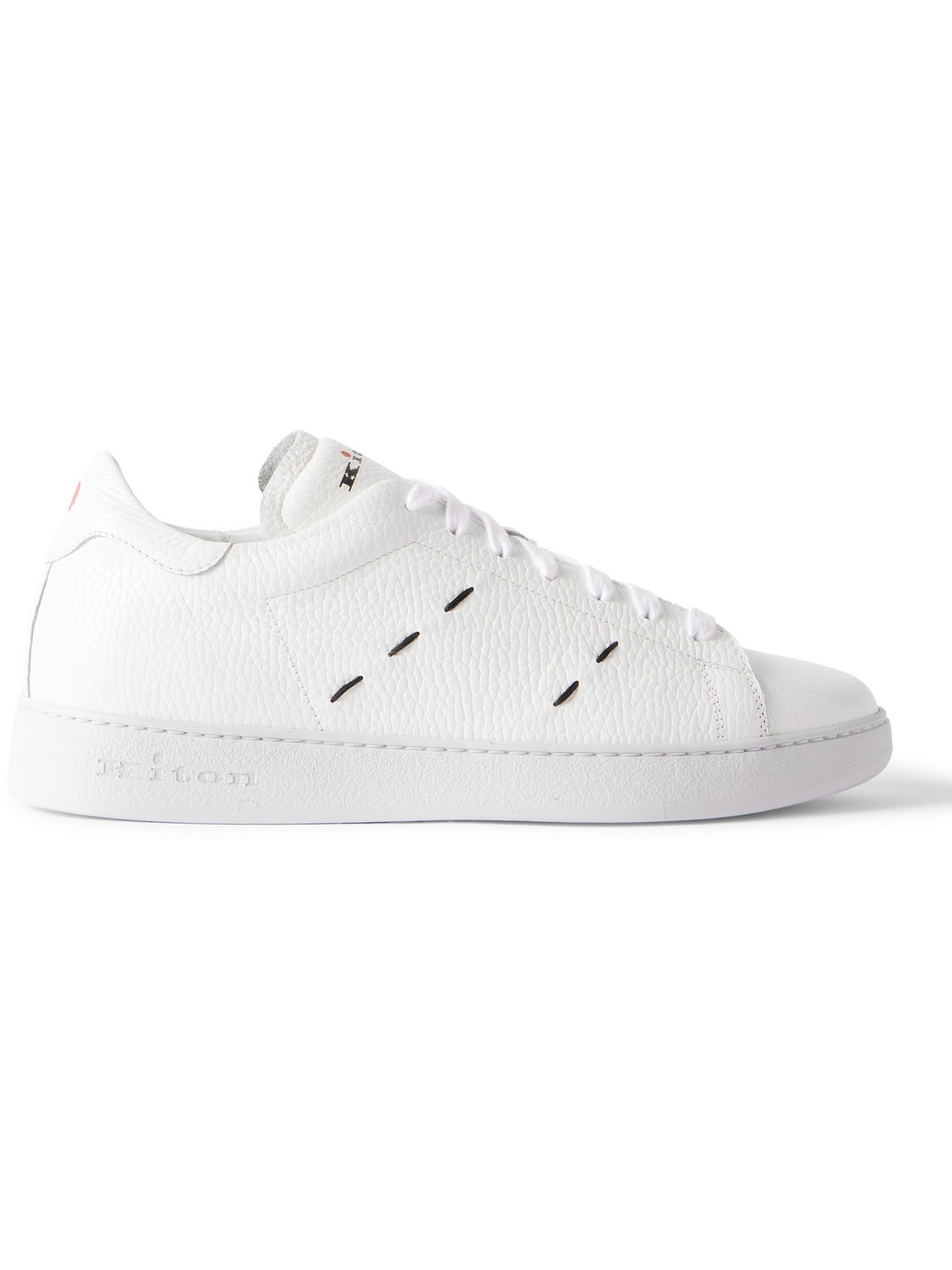 Kiton Embroidered Full-grain Leather Sneakers In White