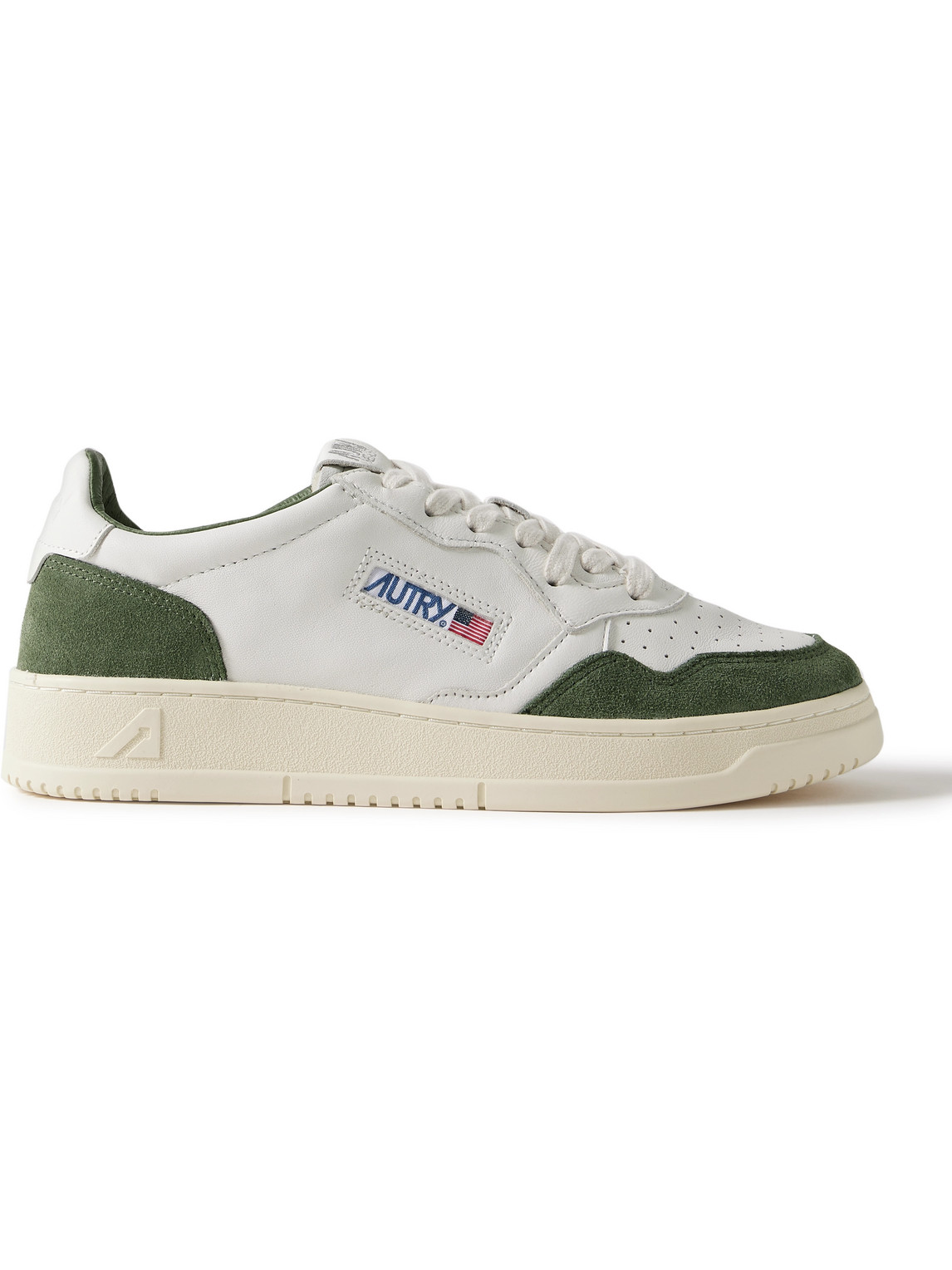 Autry Medalist Low Sneakers In Goatskin And Suede In Green