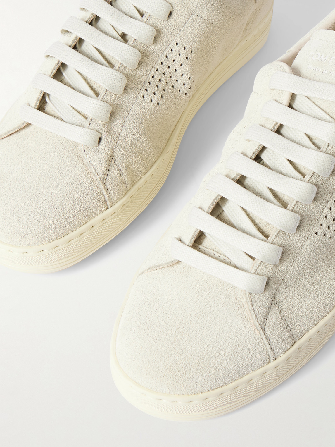 Tom Ford Leather Warwick Sneakers Rubber Sole Perforated Detailing In Neutrals