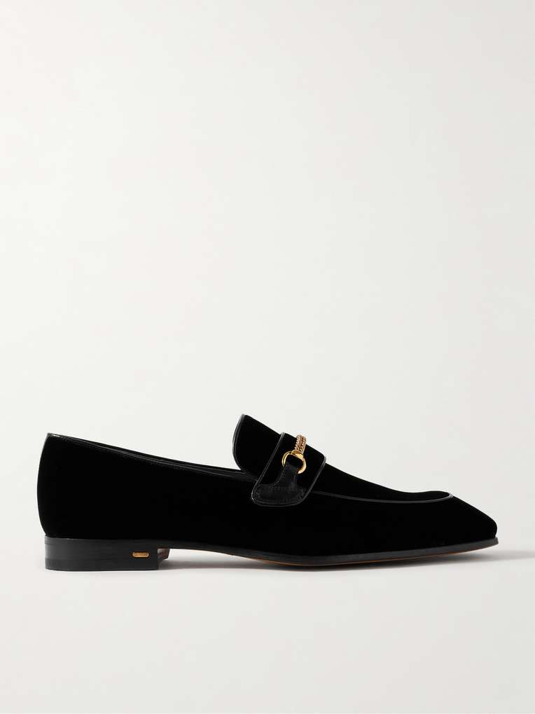 Tom Ford — Bailey Chain-Embellished Leather-Trimmed Velvet Loafers