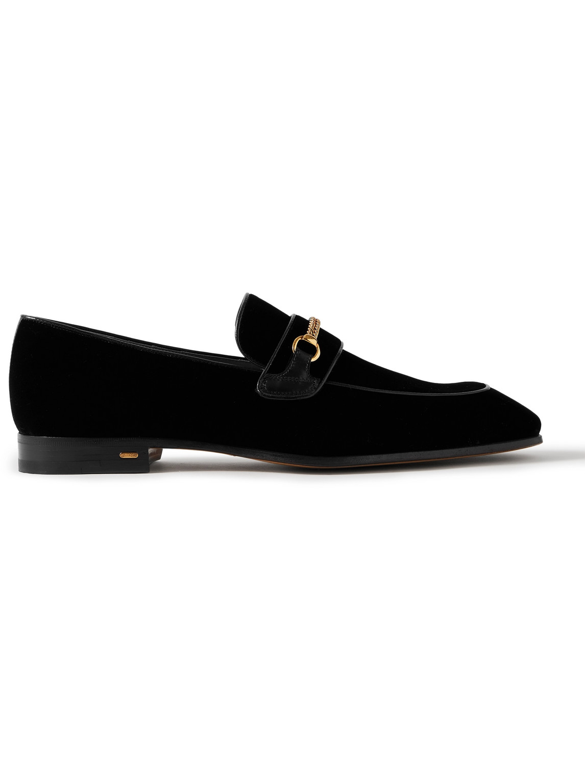 Tom Ford Bailey Chain-embellished Leather-trimmed Velvet Loafers In Black